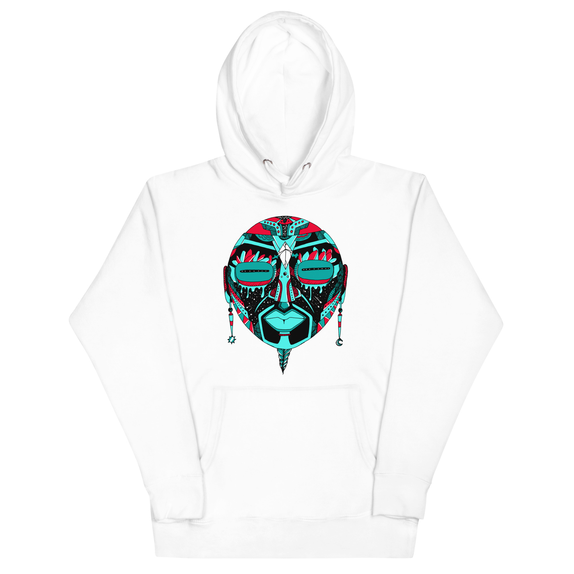 Turquoise Red African MAsk No. 2 - African Hoodie - Image 7