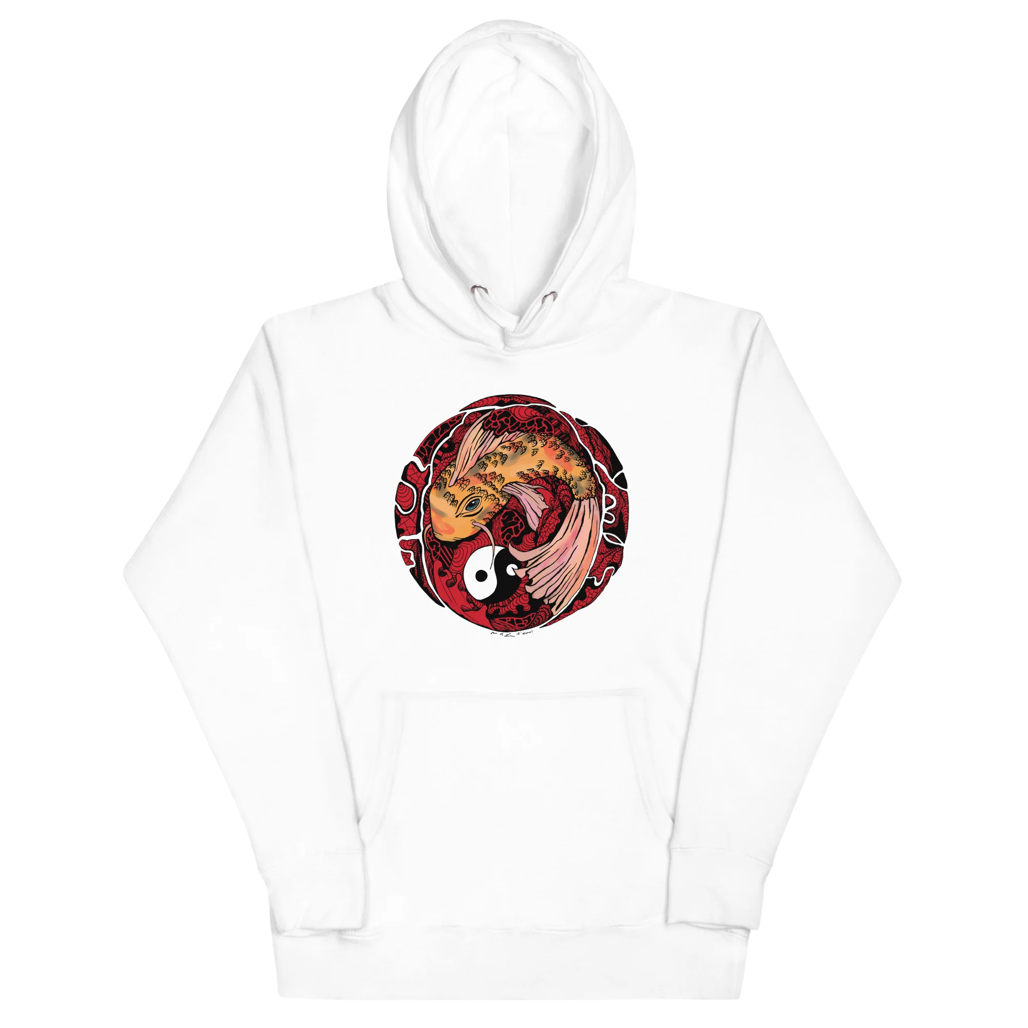 Cream and Red Koi of Balance - Koi Fish Hoodie - Image 7