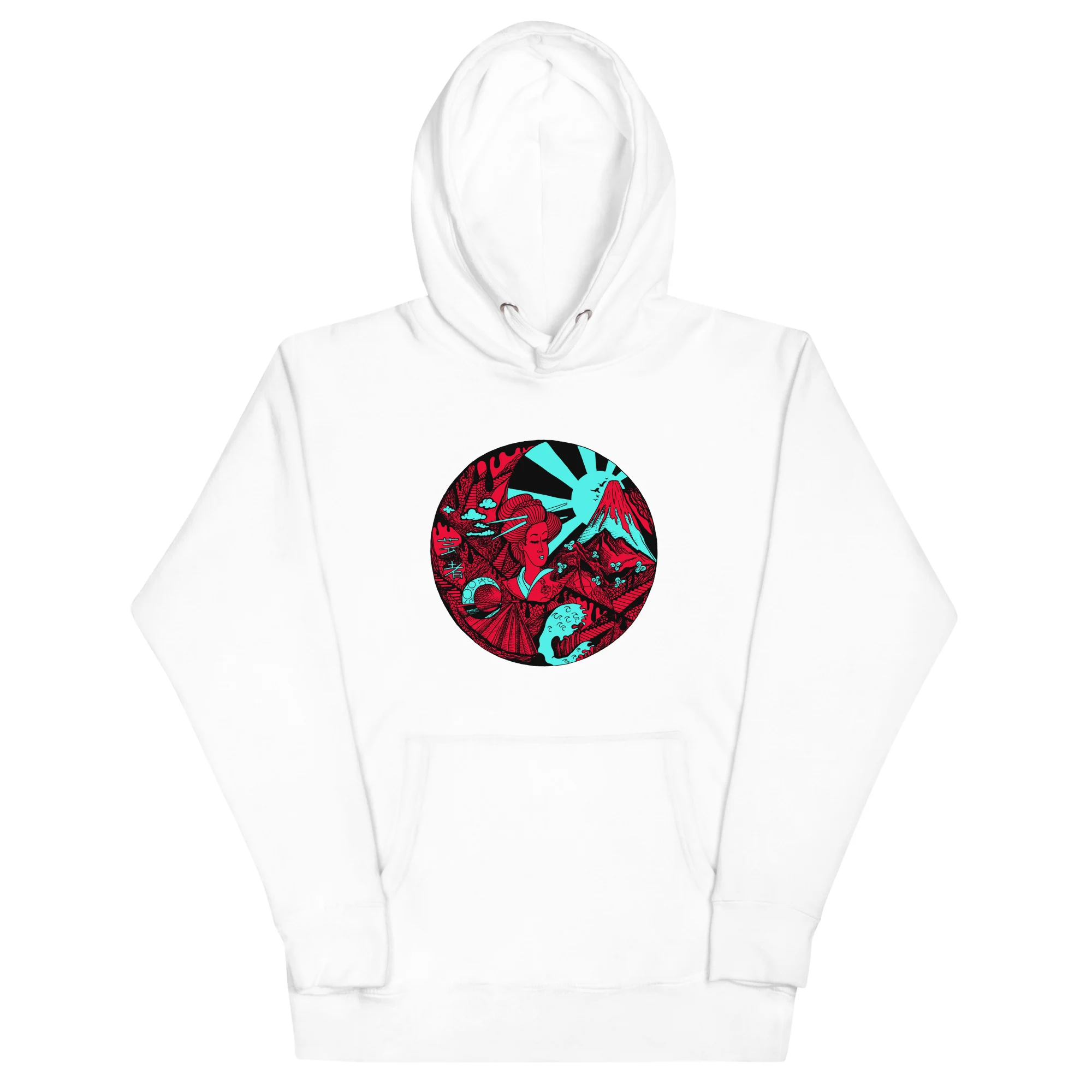 Turquoise Red Dreaming of Japan - Japanese Circle Hoodie - Image 7
