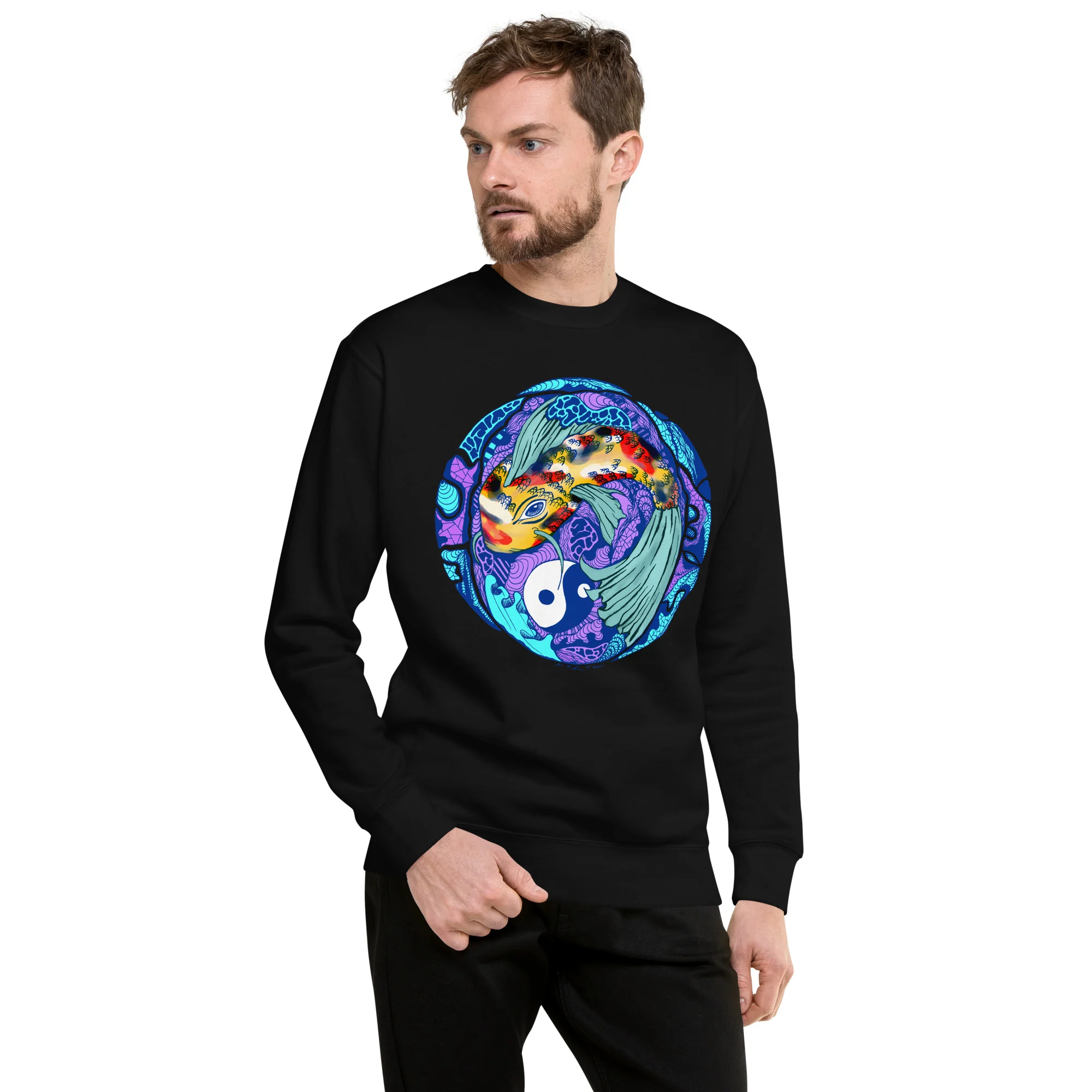 Blue Koi of Balance - Koi Fish Sweatshirt - Image 2