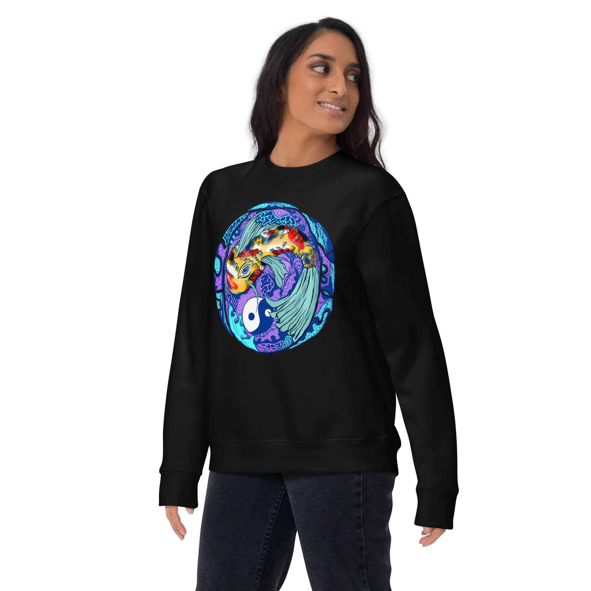 Blue Koi of Balance - Koi Fish Sweatshirt - Image 4