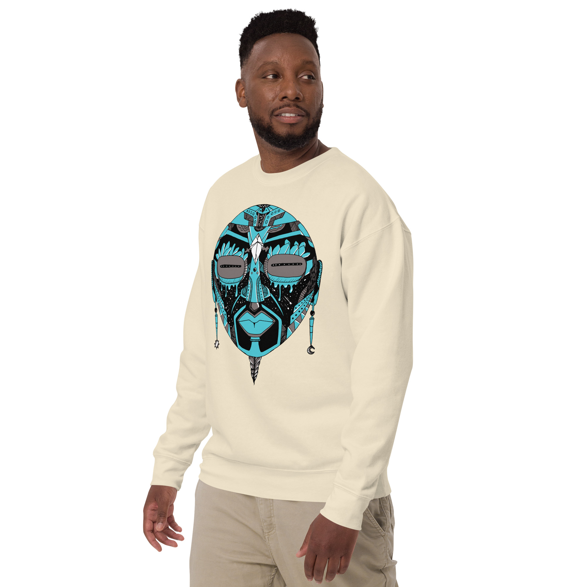 Blue and Grey African Mask No. 2 - African Sweatshirt - Image 5