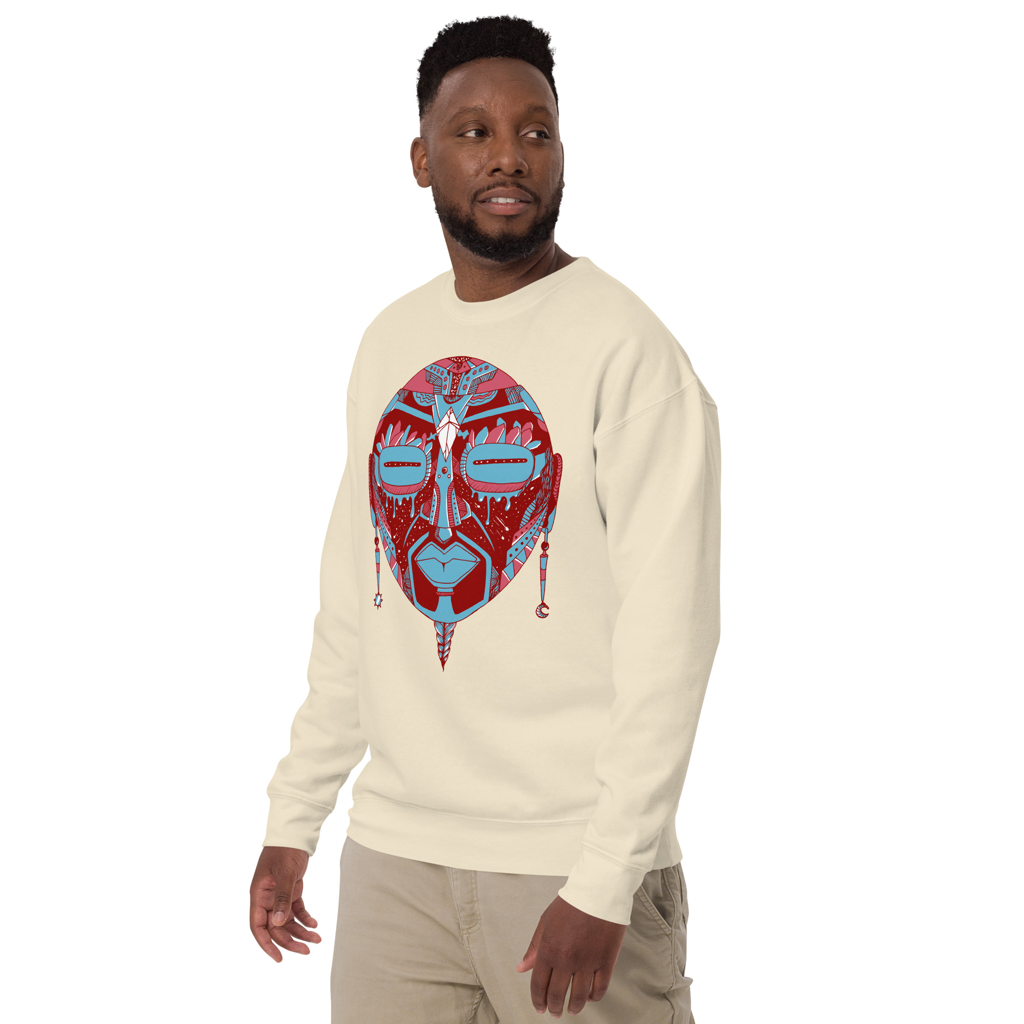 Pastel Blue African Mask No. 2 - African Sweatshirt - Image 5