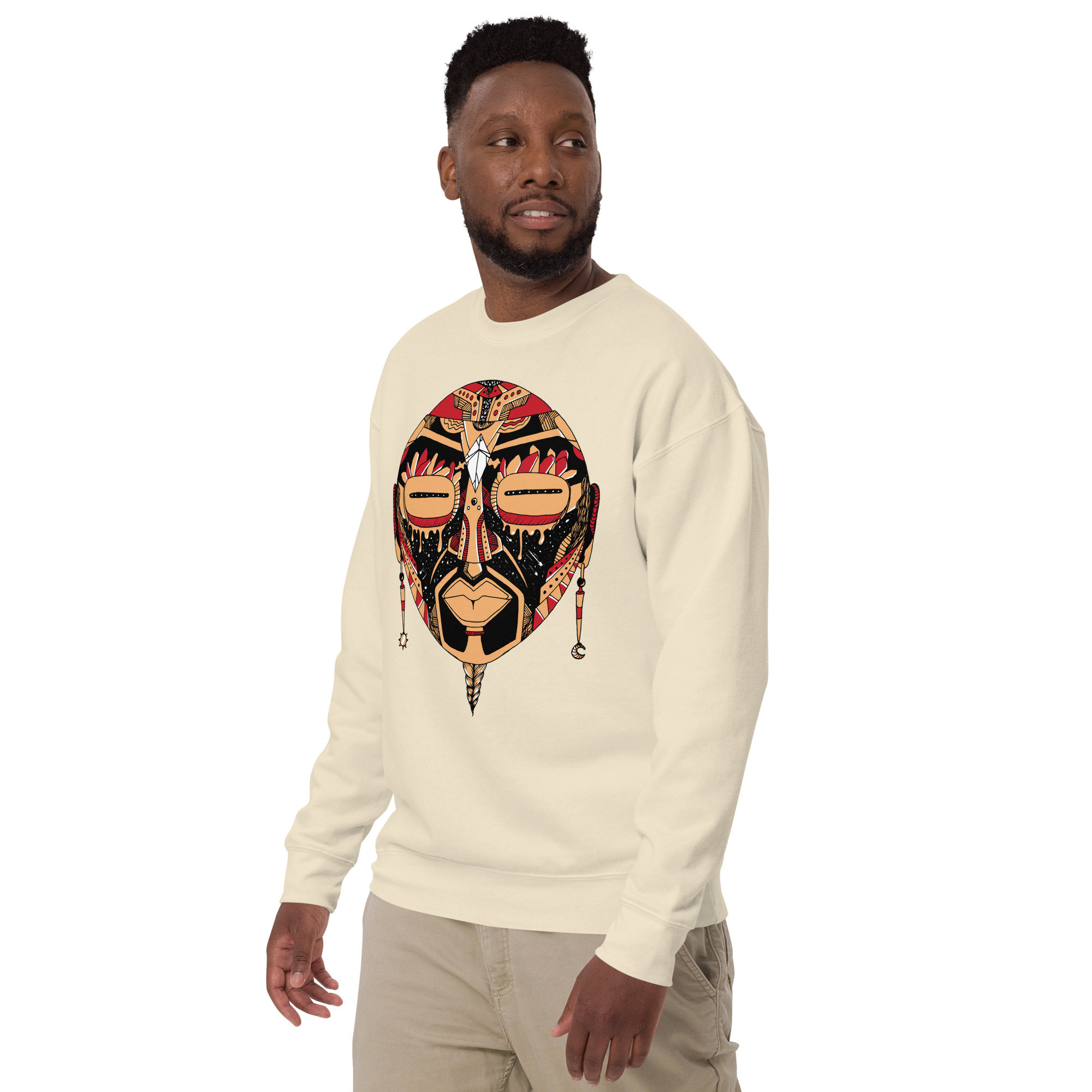 Cream and Red African Mask No. 2 - African Sweatshirt - Image 5