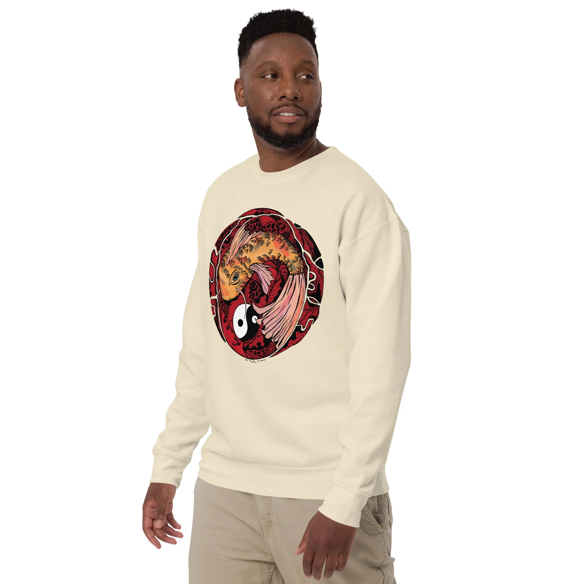 Cream and Red Koi of Balance - Koi Fish Sweatshirt - Image 5