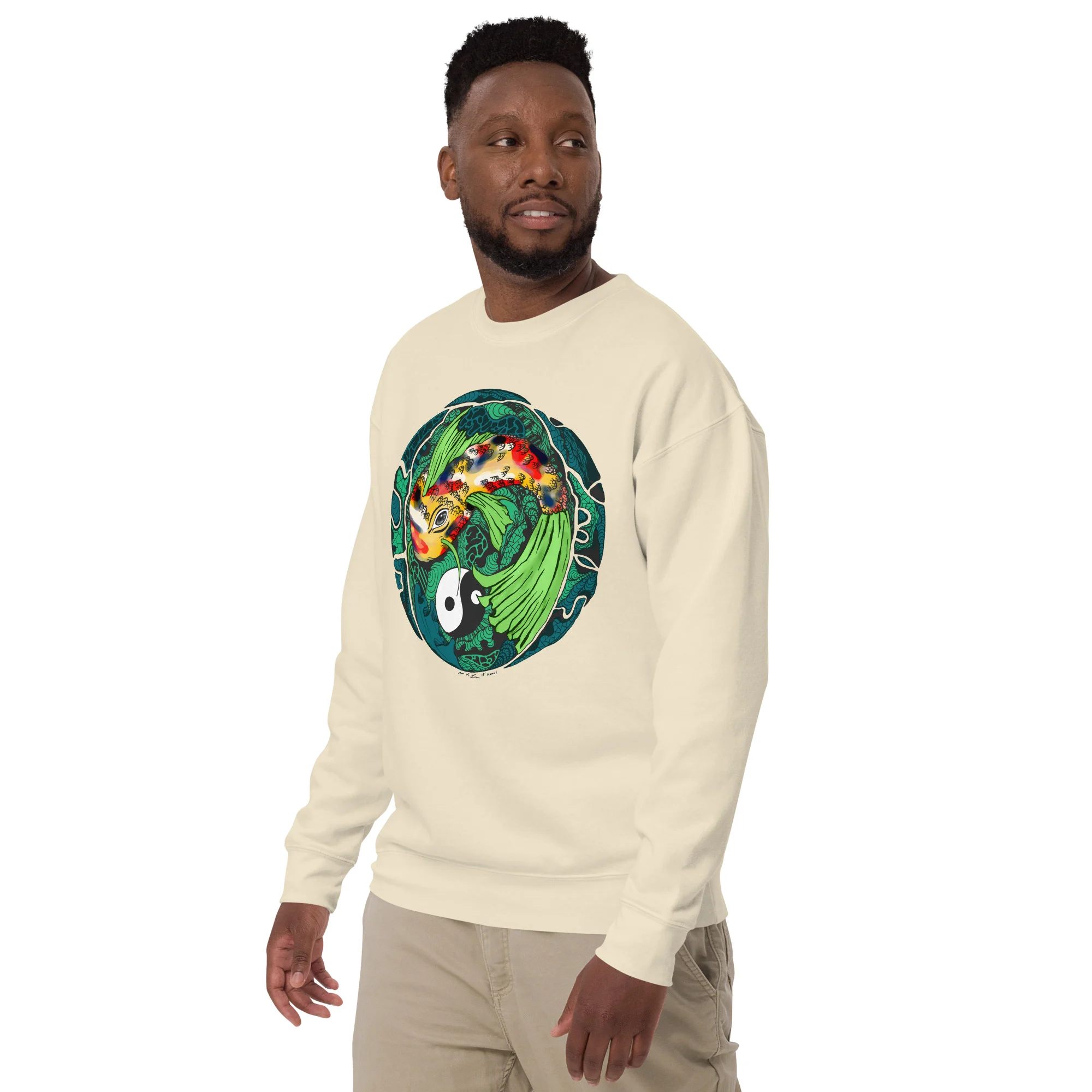 Green Koi of Balance - Koi Fish Sweatshirt - Image 5