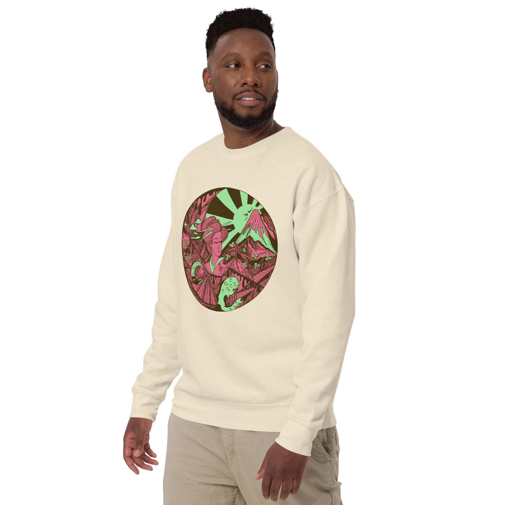 Pink and Green Dreaming of Japan - Japanese Circle Sweatshirt - Image 5