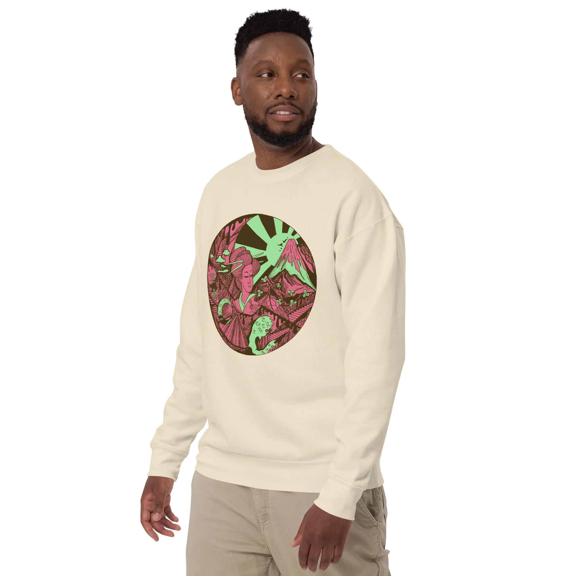 Pink and Green Dreaming of Japan - Japanese Circle Sweatshirt - Image 5