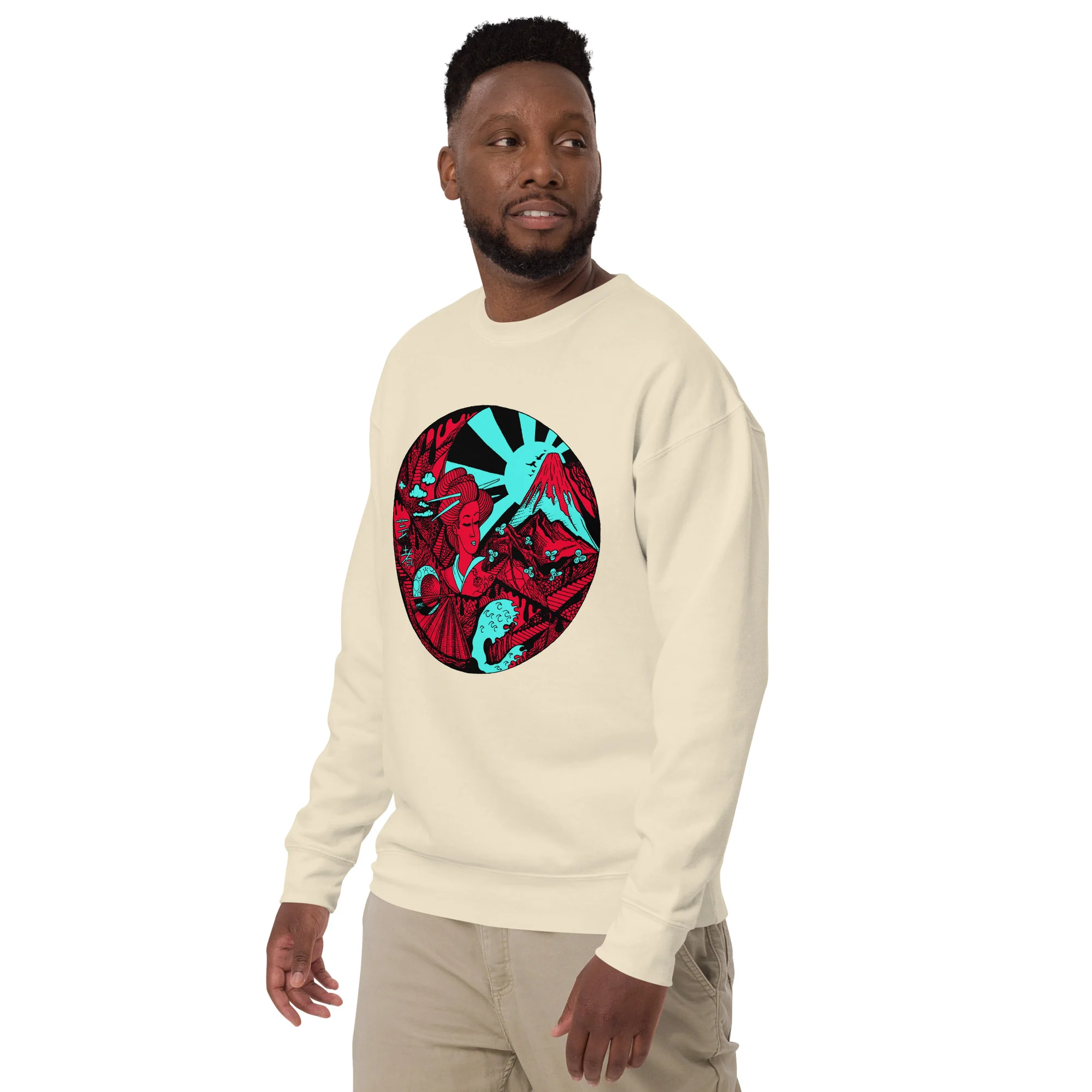 Turquoise Red Dreaming of Japan - Japanese Circle Sweatshirt - Image 5