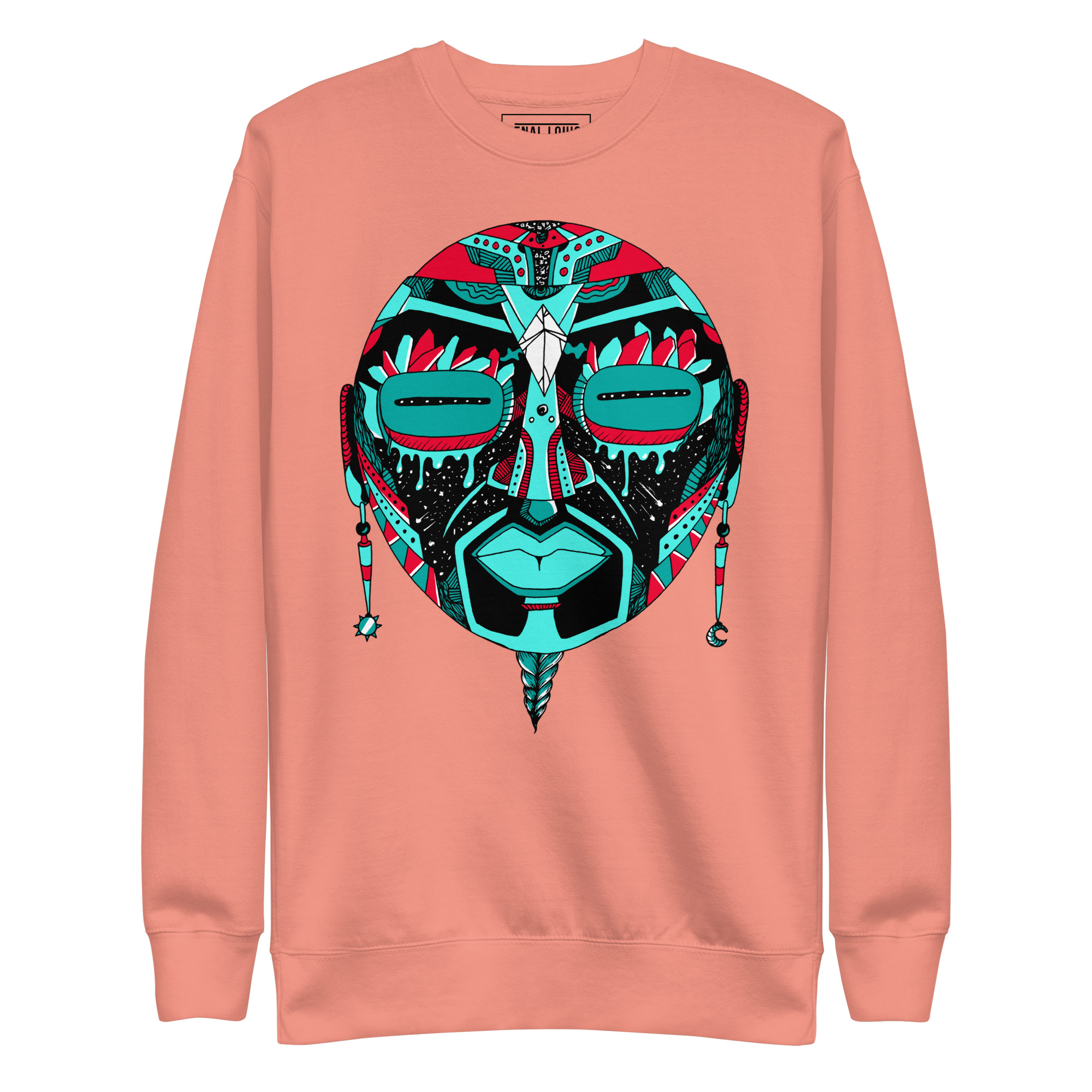Turquoise Red African MAsk No. 2 - African Sweatshirt - Image 7