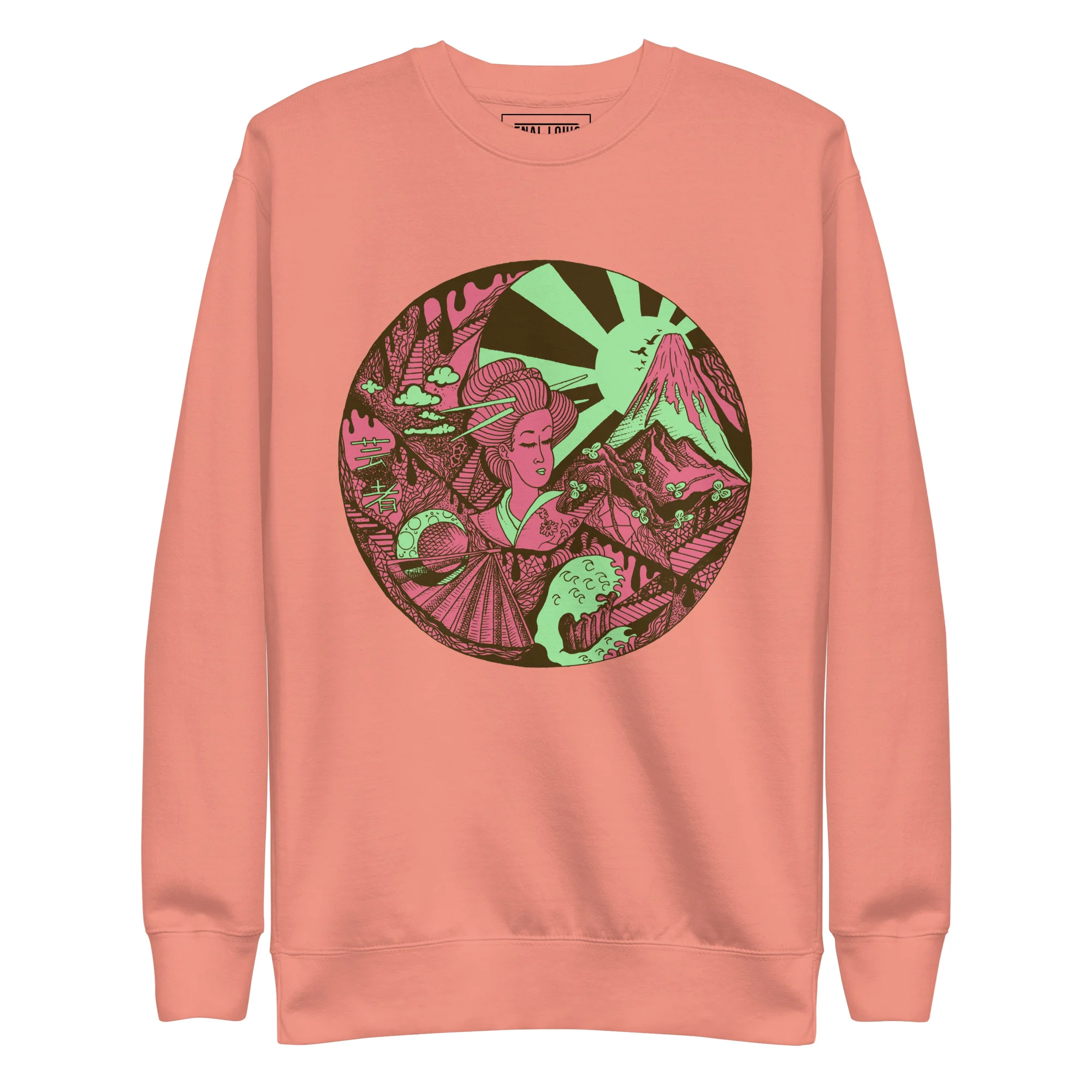 Pink and Green Dreaming of Japan - Japanese Circle Sweatshirt - Image 7