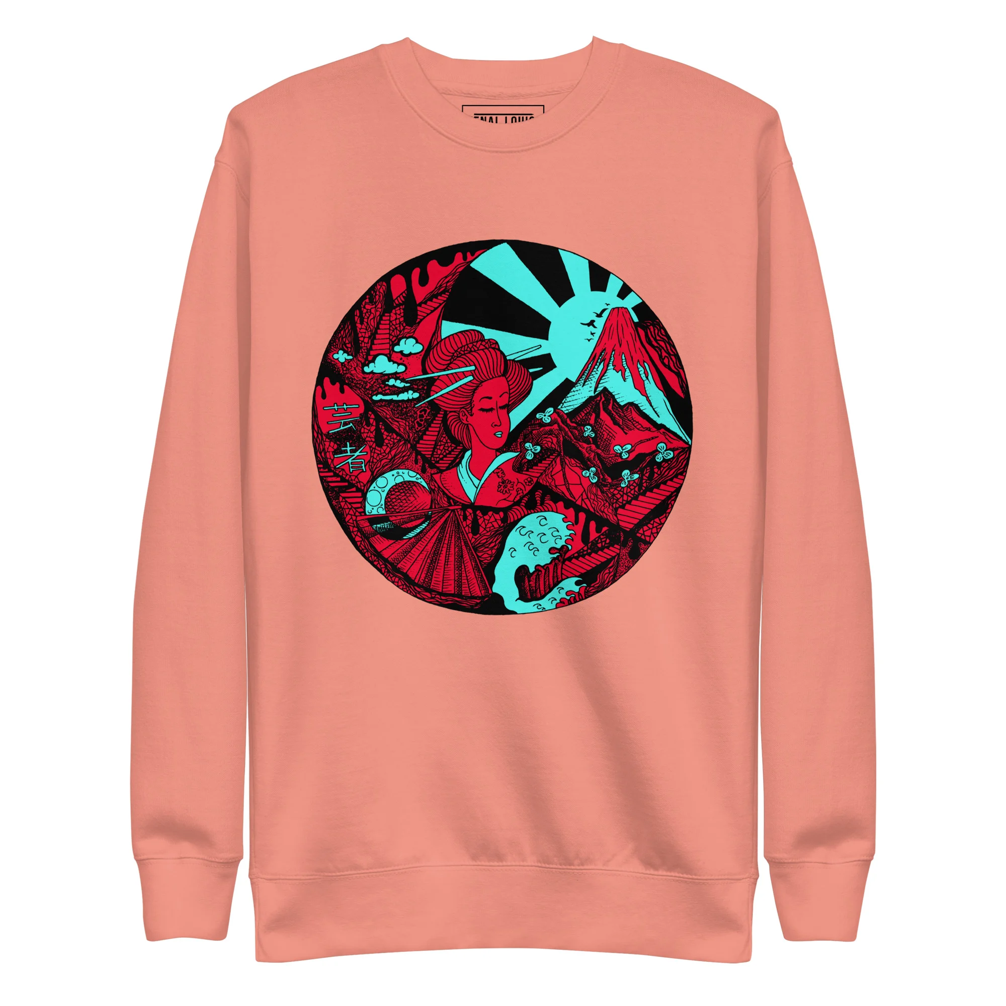Turquoise Red Dreaming of Japan - Japanese Circle Sweatshirt - Image 7
