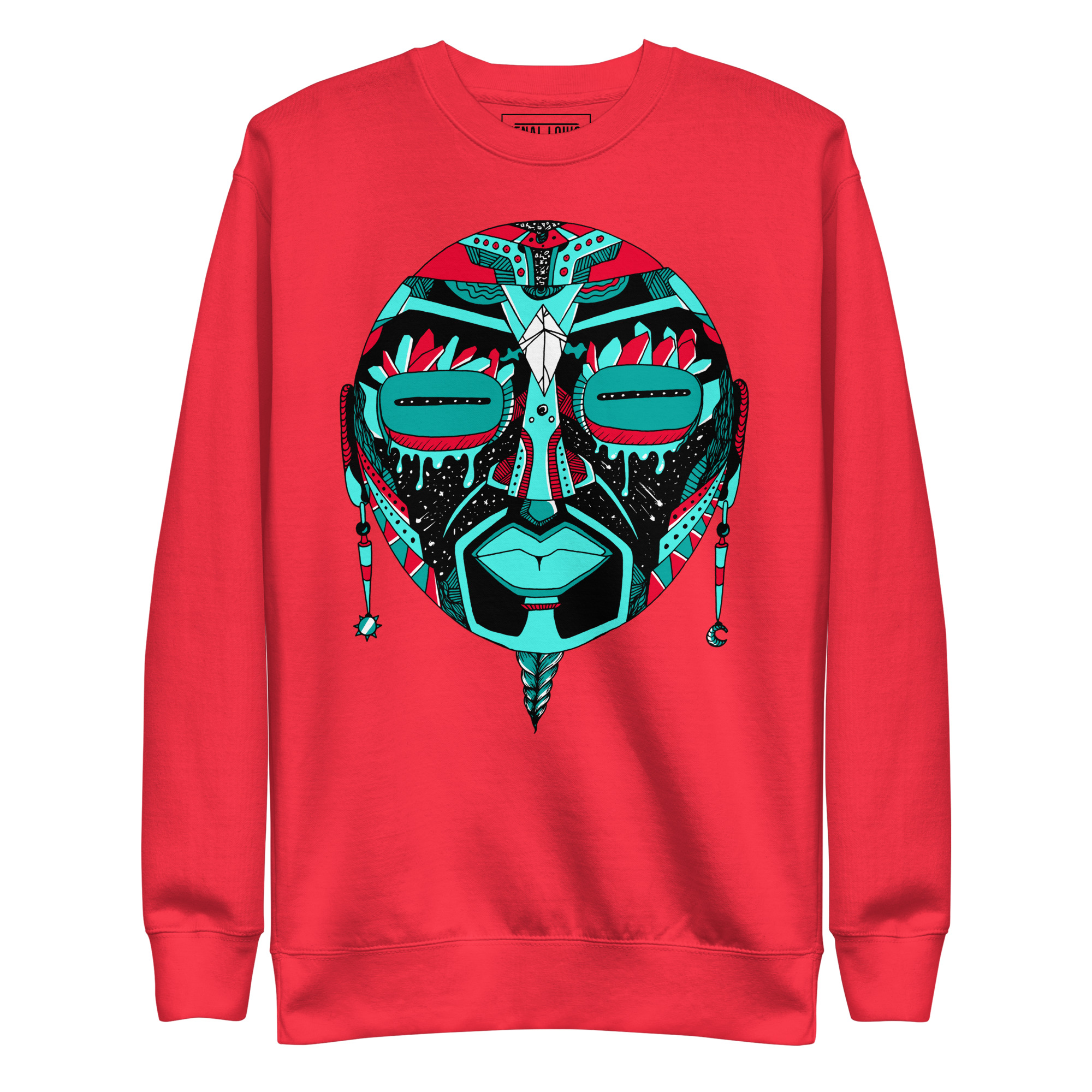 Turquoise Red African MAsk No. 2 - African Sweatshirt - Image 6