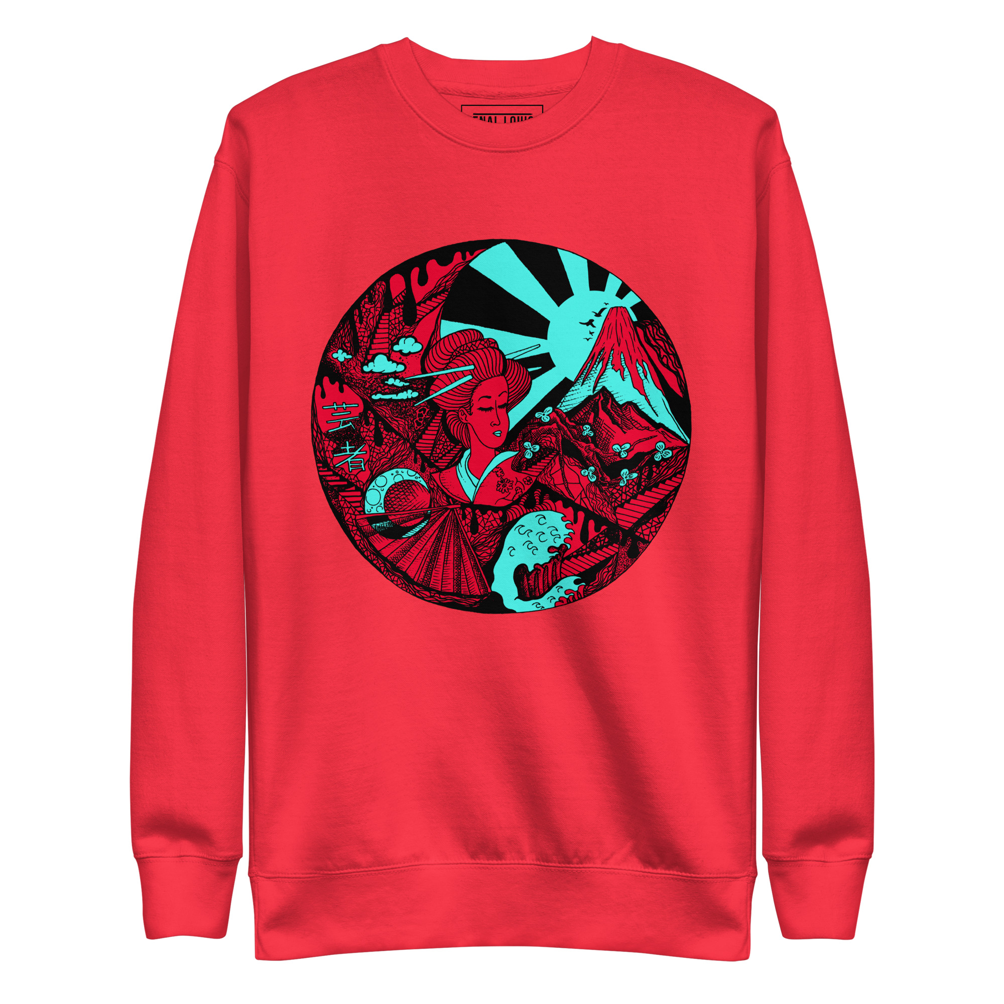 Turquoise Red Dreaming of Japan - Japanese Circle Sweatshirt - Image 6