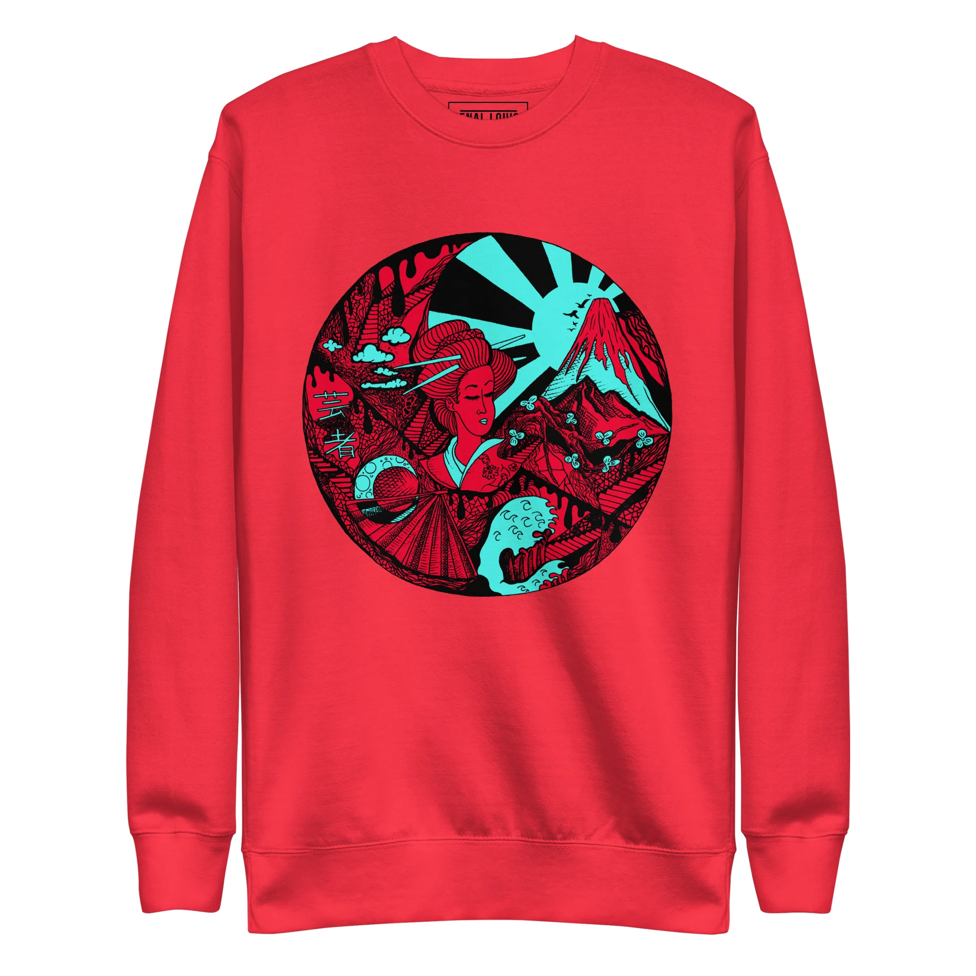 Turquoise Red Dreaming of Japan - Japanese Circle Sweatshirt - Image 6