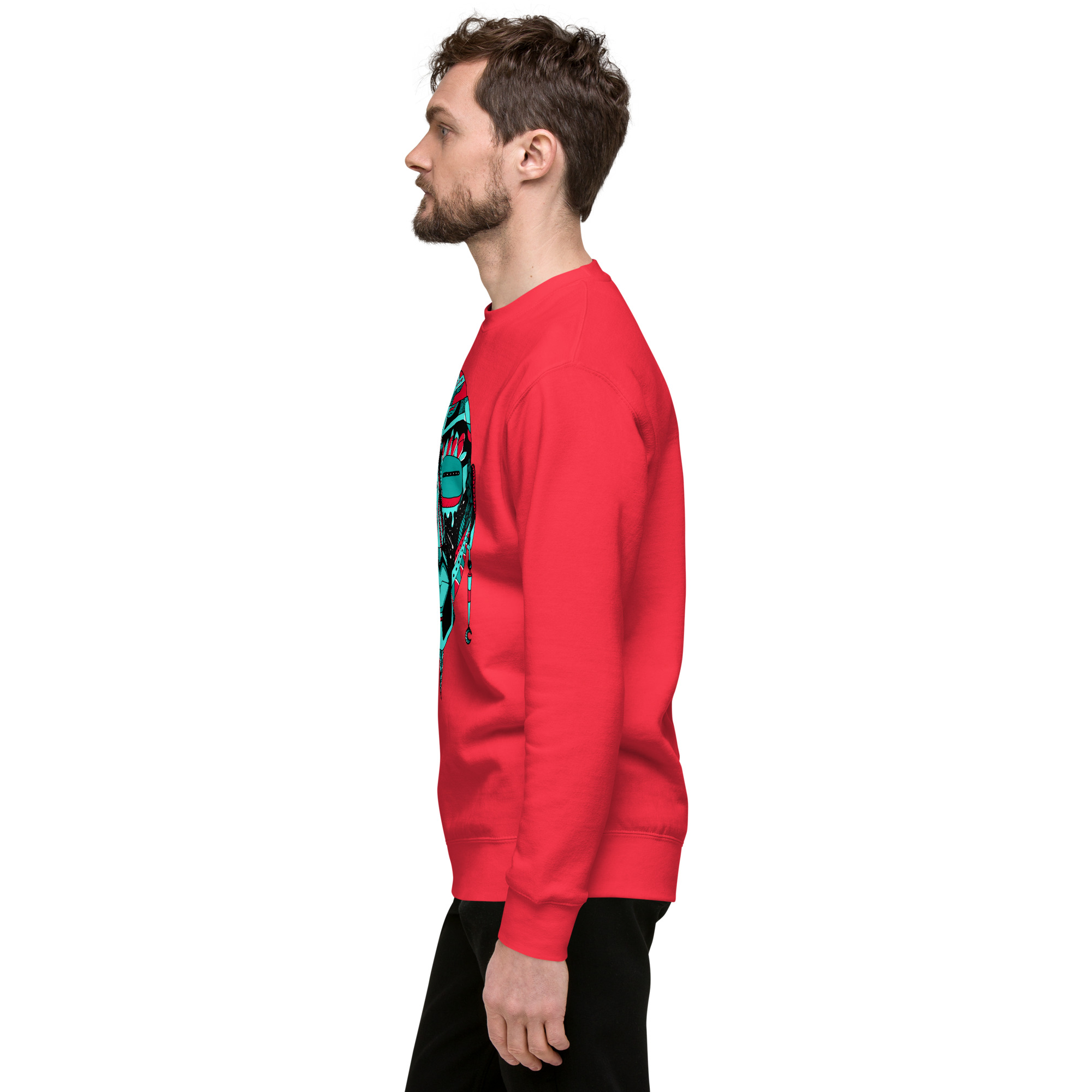 Turquoise Red African MAsk No. 2 - African Sweatshirt - Image 4