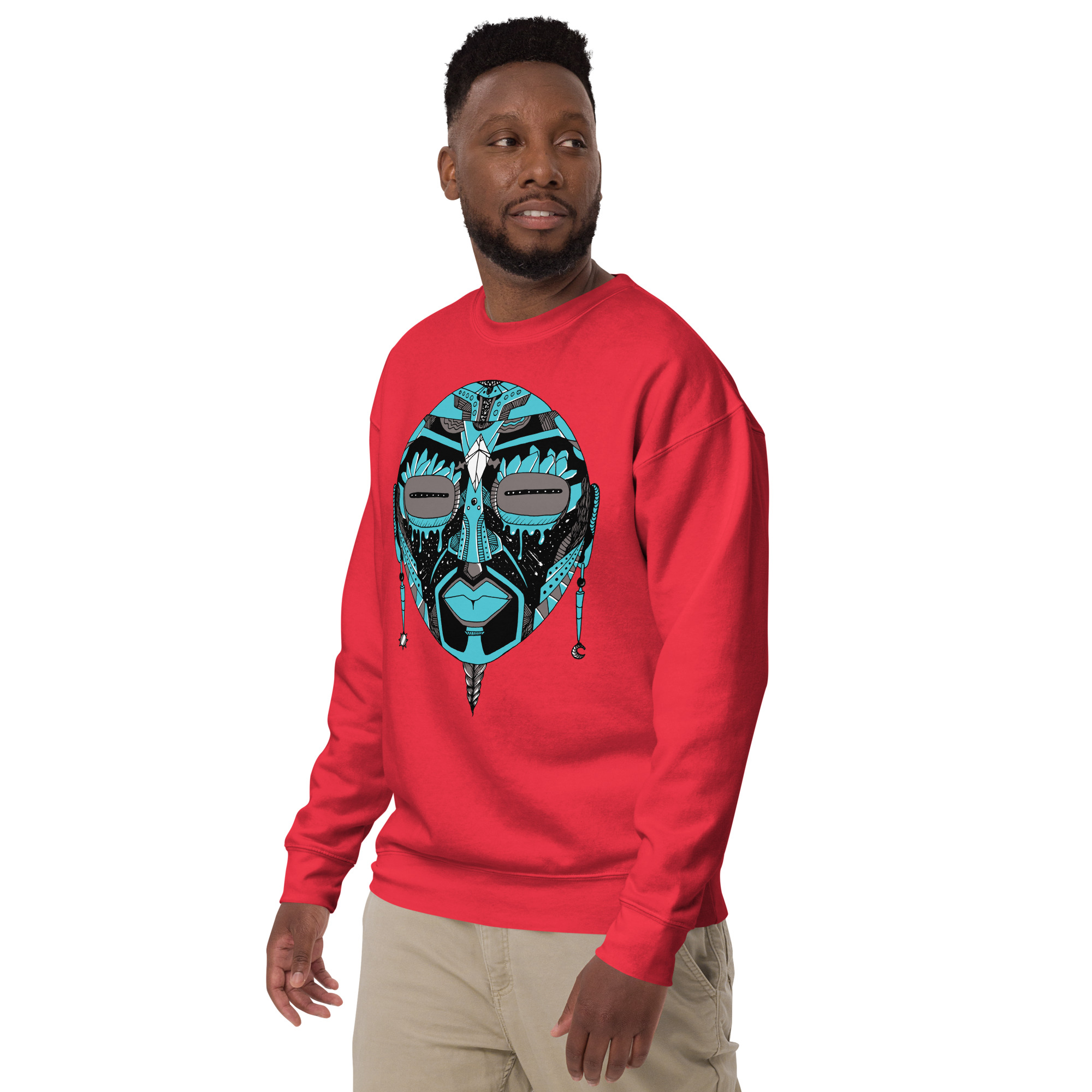 Blue and Grey African Mask No. 2 - African Sweatshirt - Image 3