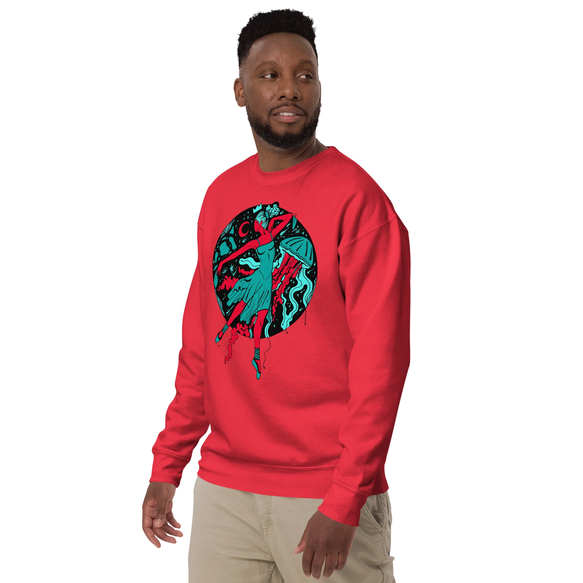 Turquoise Red The Oceanic Dancer | Ballerina Drawing Sweatshirt - Image 3