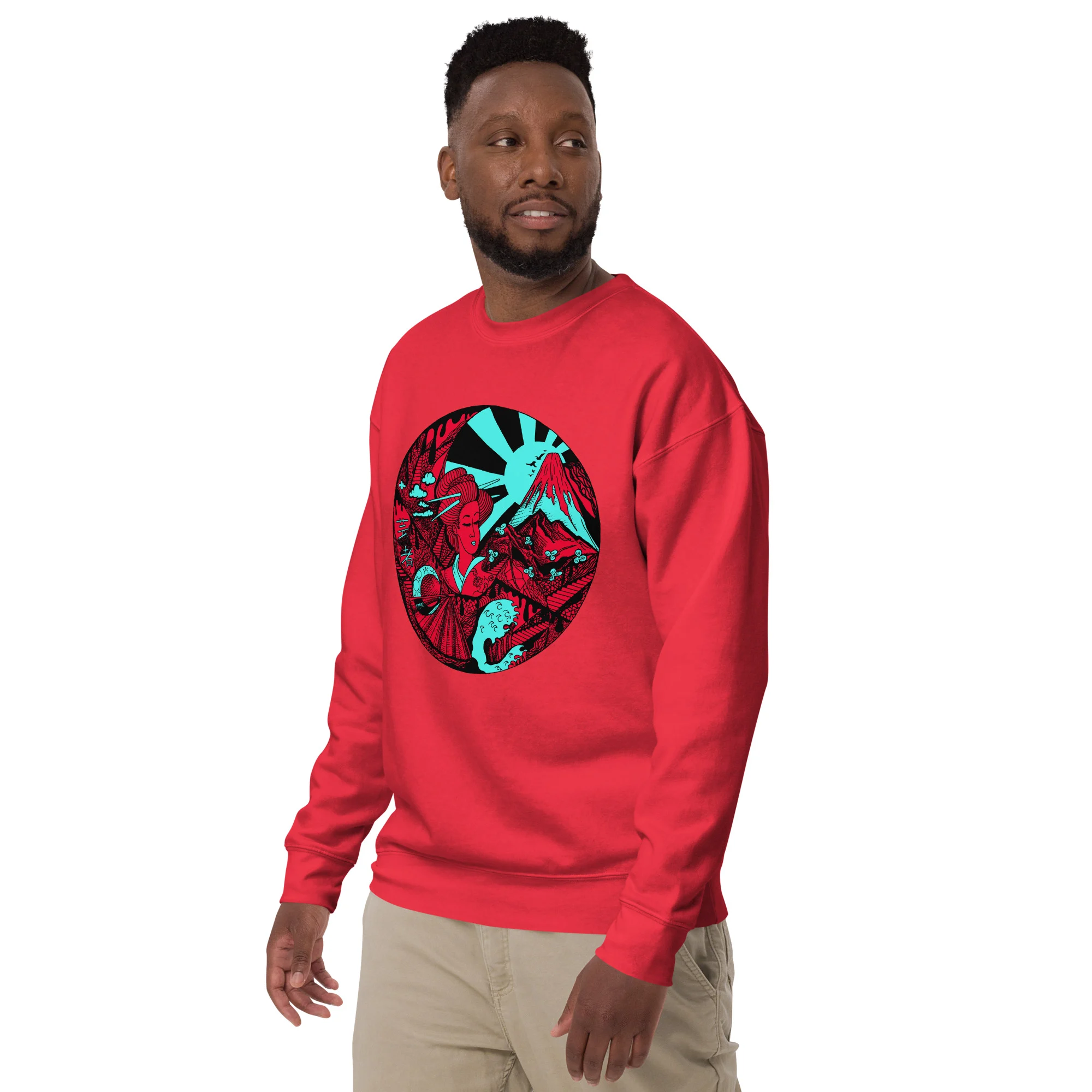 Turquoise Red Dreaming of Japan - Japanese Circle Sweatshirt - Image 3