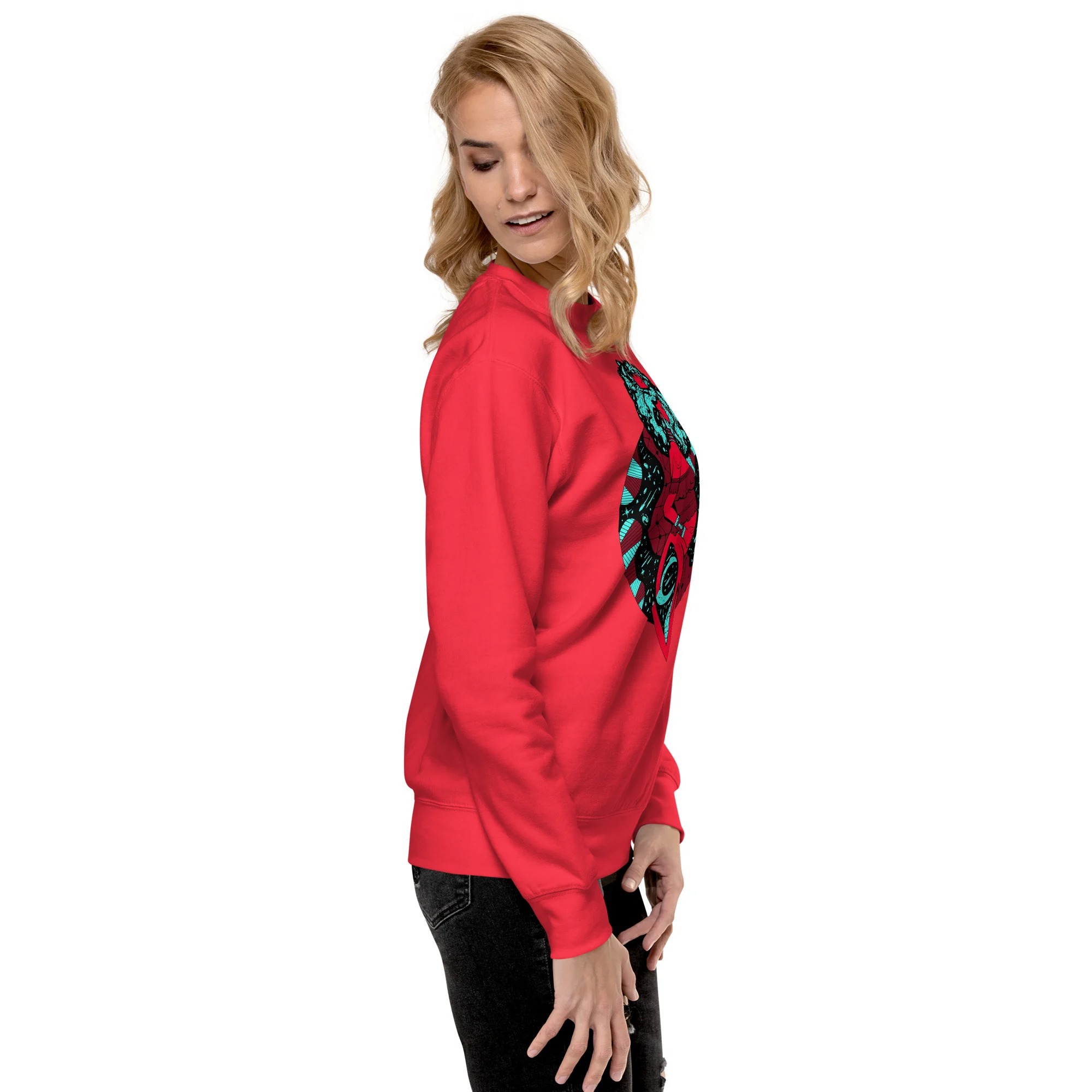 Turquoise Red Birth of Sahelle | Art gift for Mom Sweatshirt - Image 2