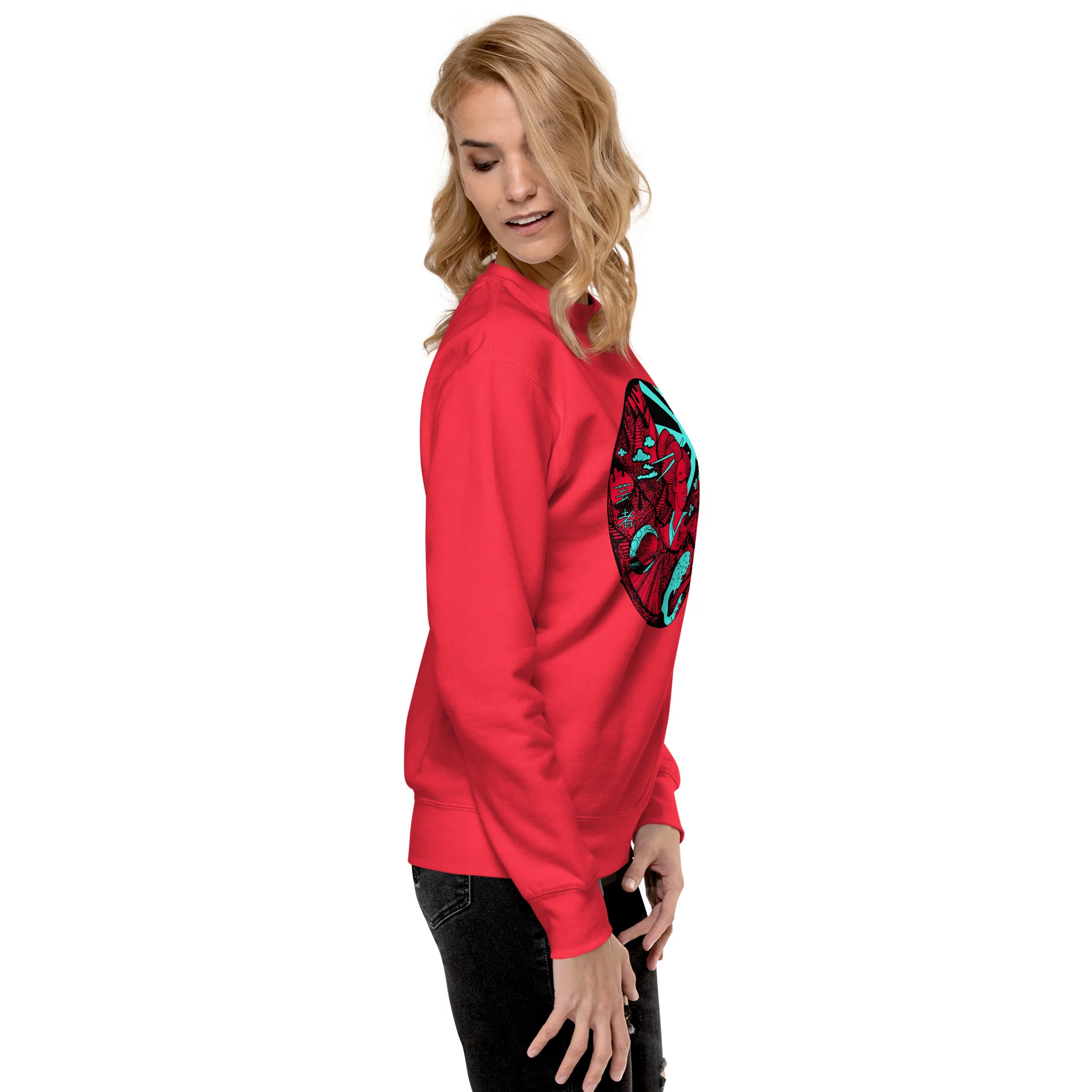 Turquoise Red Dreaming of Japan - Japanese Circle Sweatshirt - Image 2