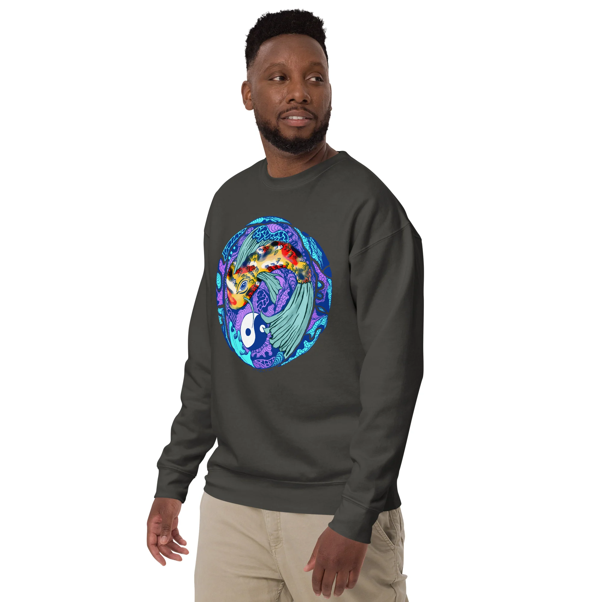 Blue Koi of Balance - Koi Fish Sweatshirt - Image 5