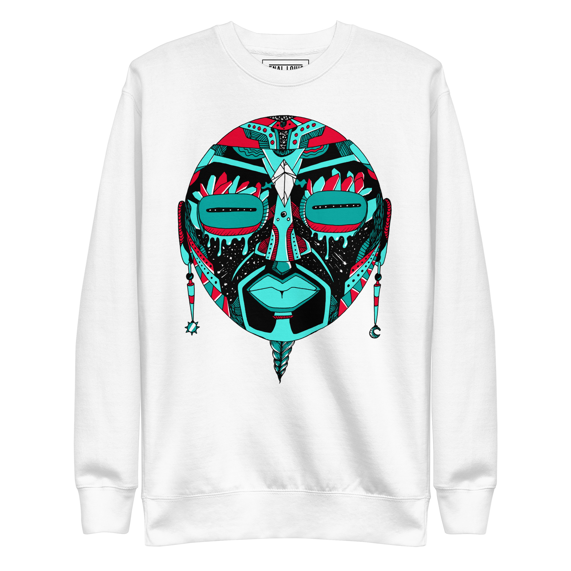 Turquoise Red African MAsk No. 2 - African Sweatshirt - Image 8