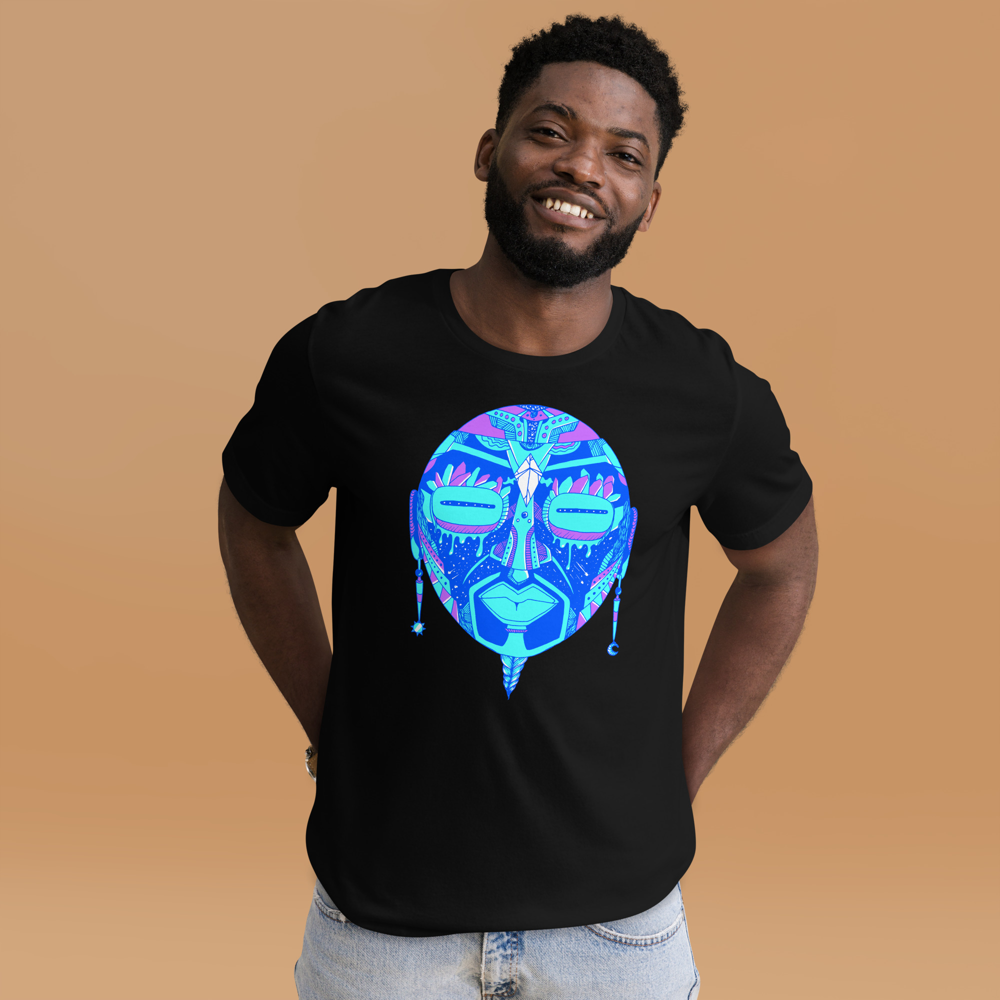 Blue African Mask No. 2 - African T-shirt - Image 4