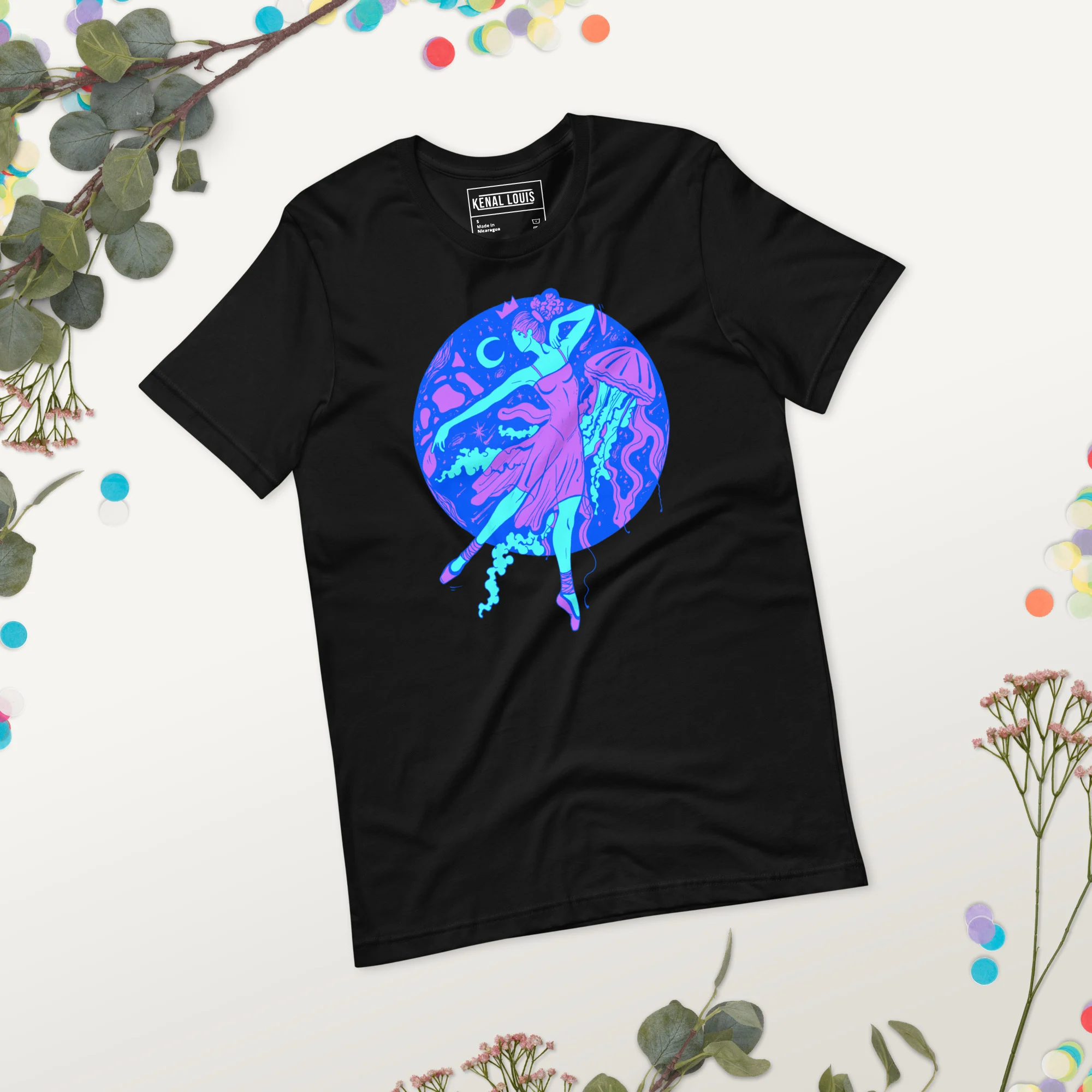 Blue The Oceanic Dancer | Ballerina Drawing T-shirt - Image 3