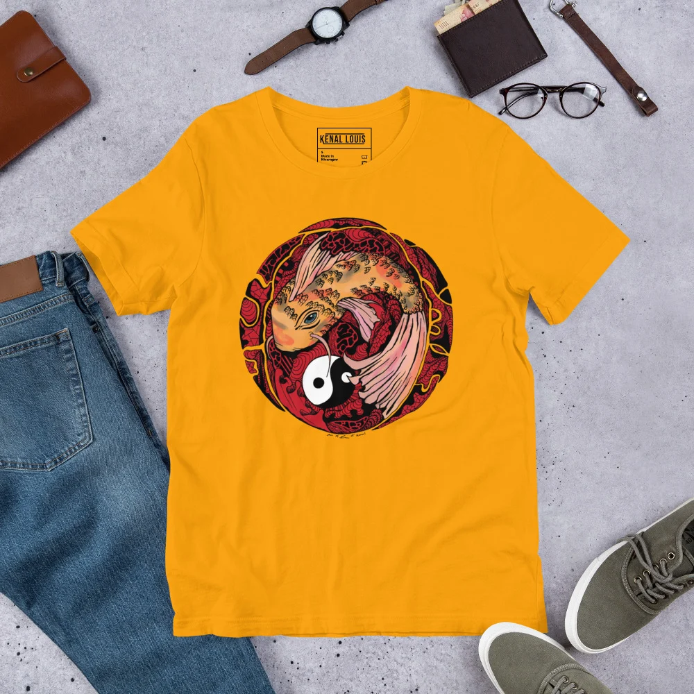 Cream and Red Koi of Balance - Koi Fish T-shirt - Image 6