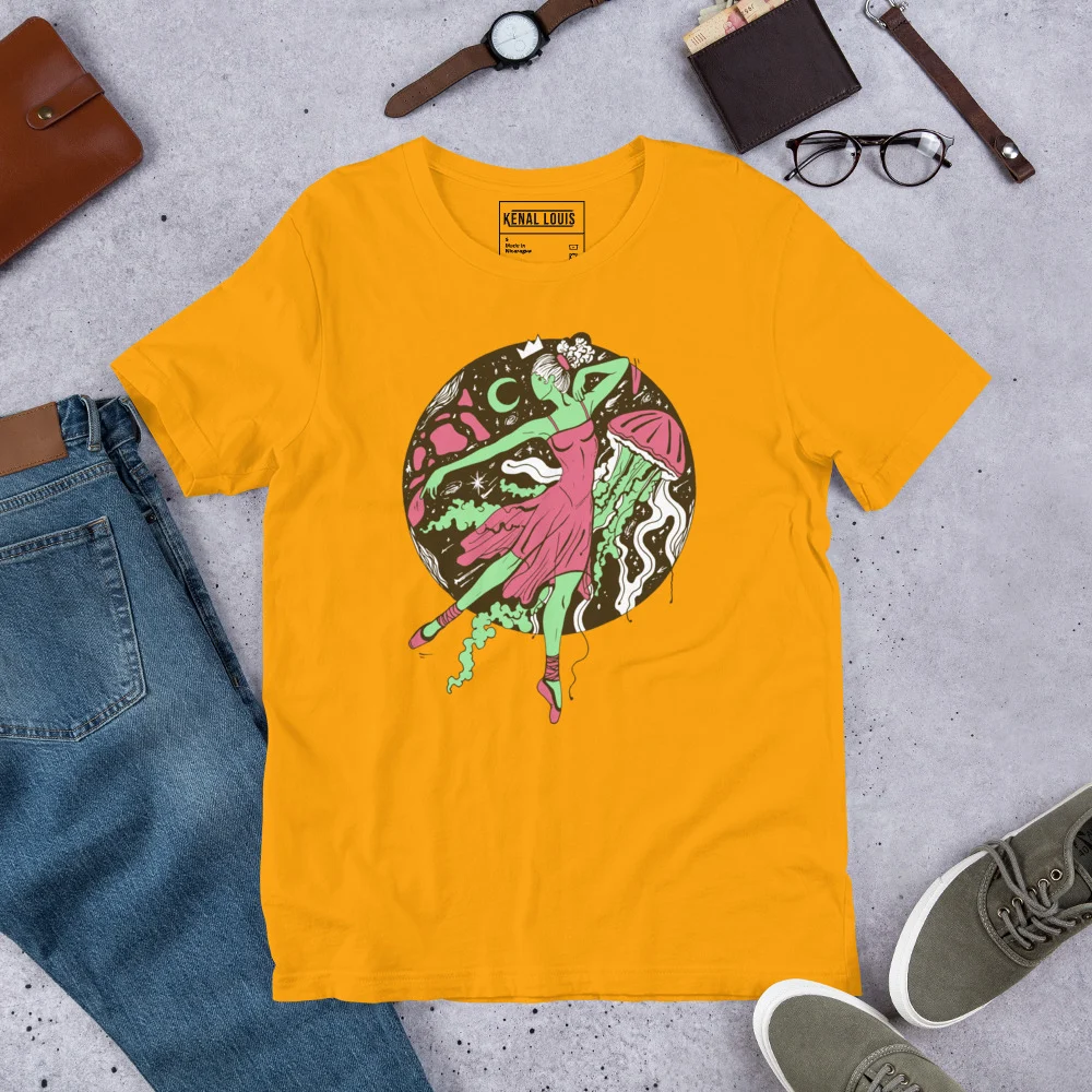 Pink and Green The Oceanic Dancer | Ballerina Drawing T-shirt - Image 6