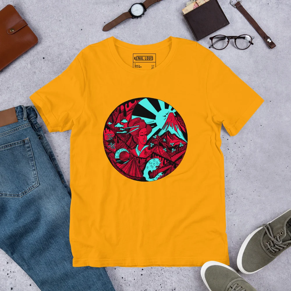 Turquoise Red Dreaming of Japan - Japanese Circle T-shirt - Image 6