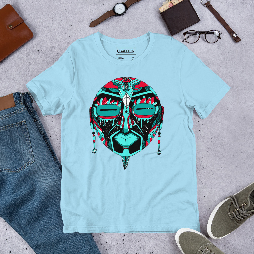 Turquoise Red African MAsk No. 2 - African T-shirt - Image 8