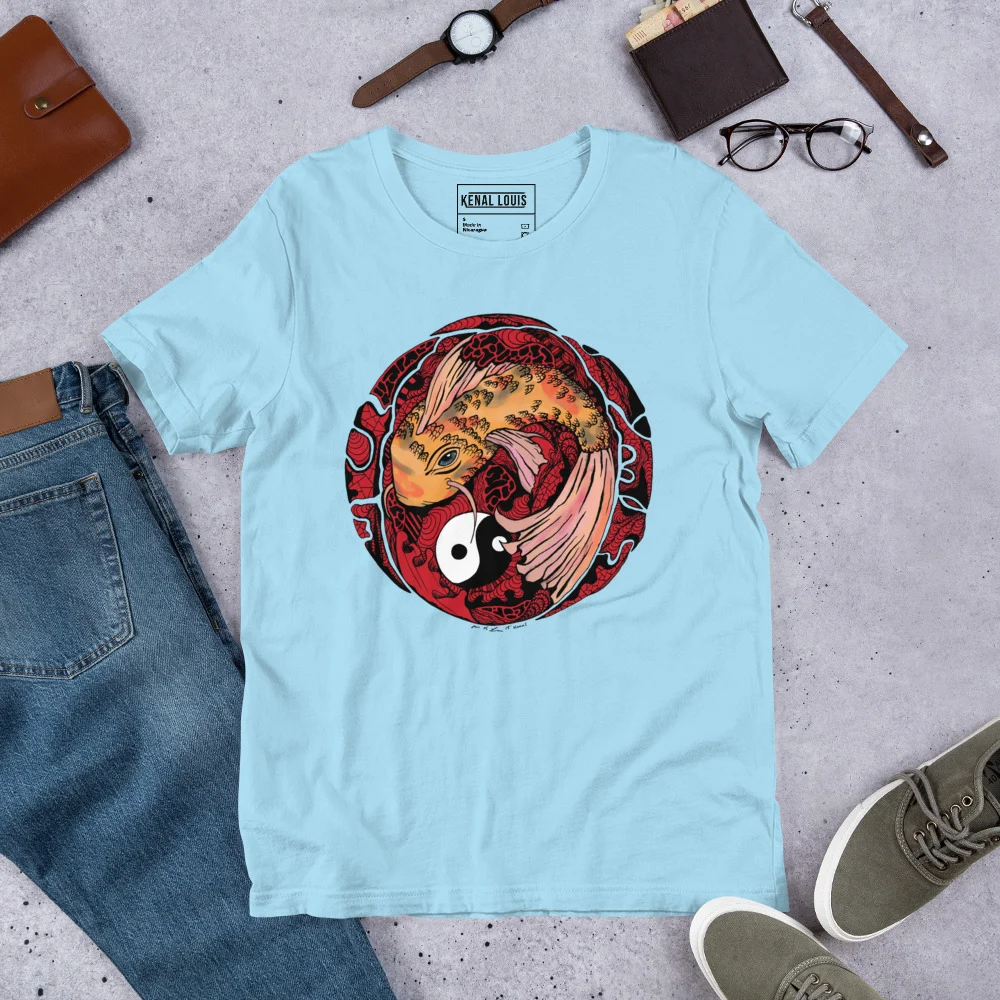 Cream and Red Koi of Balance - Koi Fish T-shirt - Image 8
