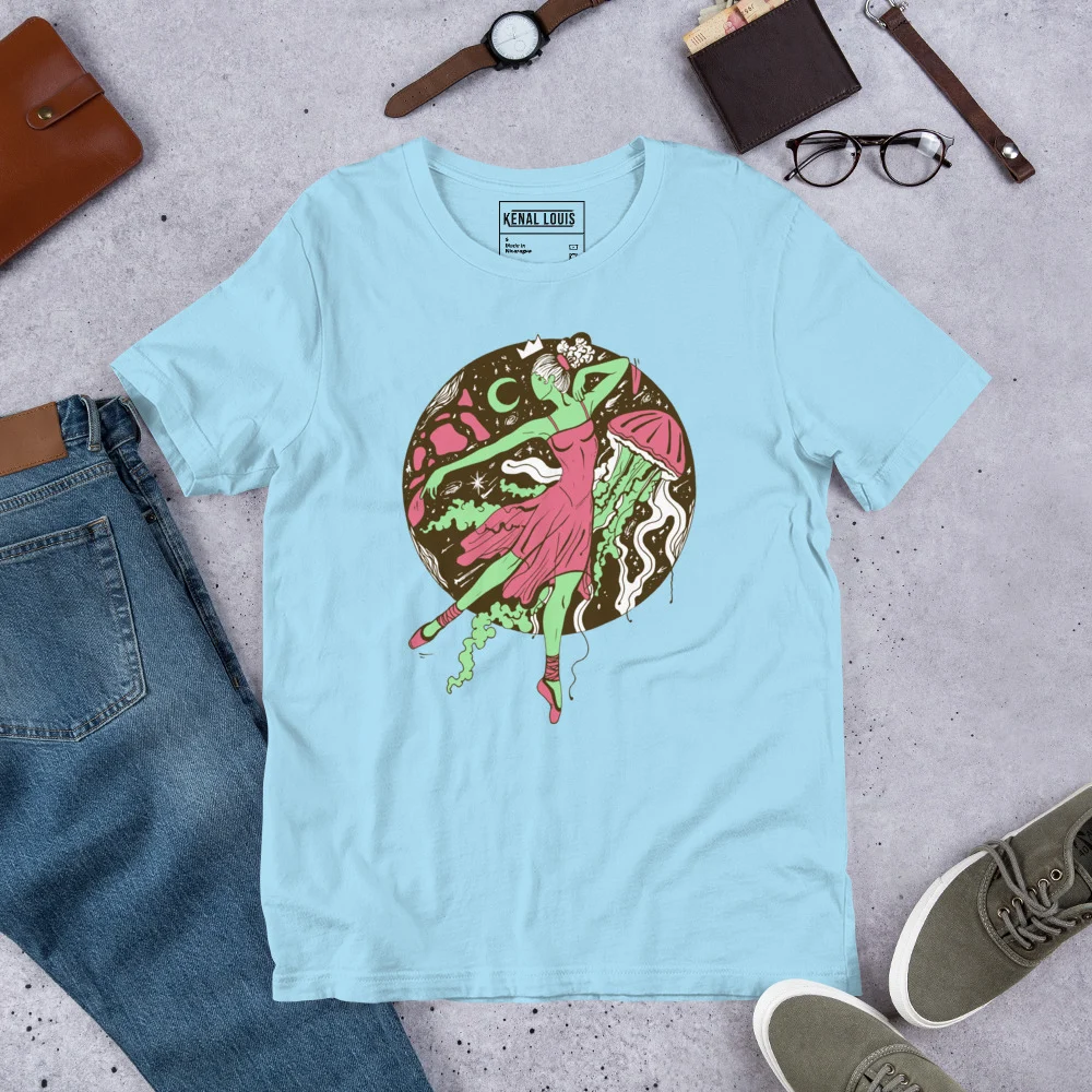 Pink and Green The Oceanic Dancer | Ballerina Drawing T-shirt - Image 8