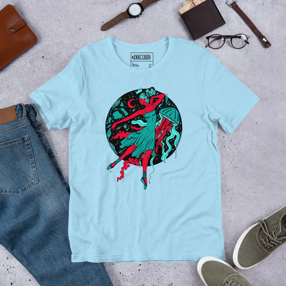 Turquoise Red The Oceanic Dancer | Ballerina Drawing T-shirt - Image 8