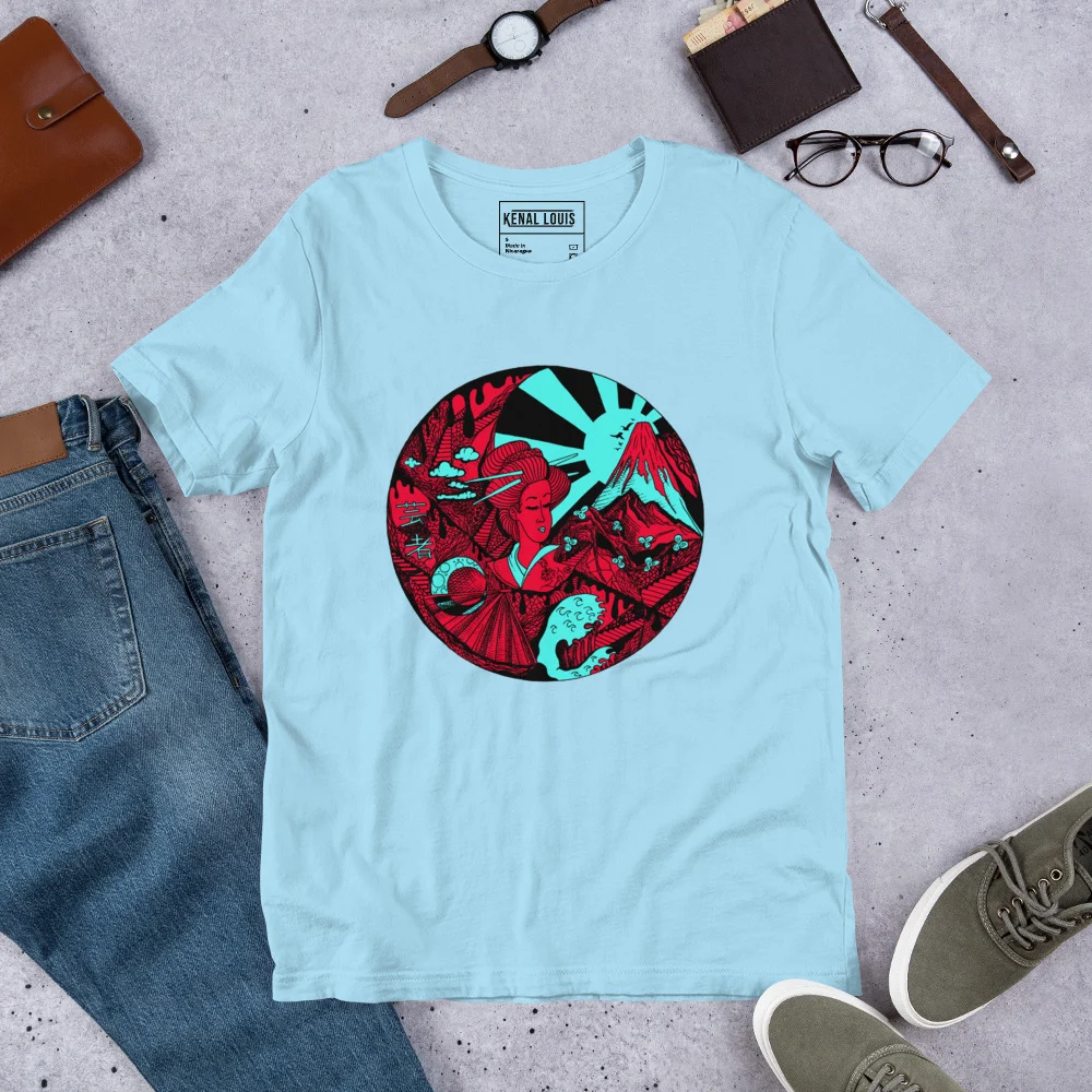 Turquoise Red Dreaming of Japan - Japanese Circle T-shirt - Image 8