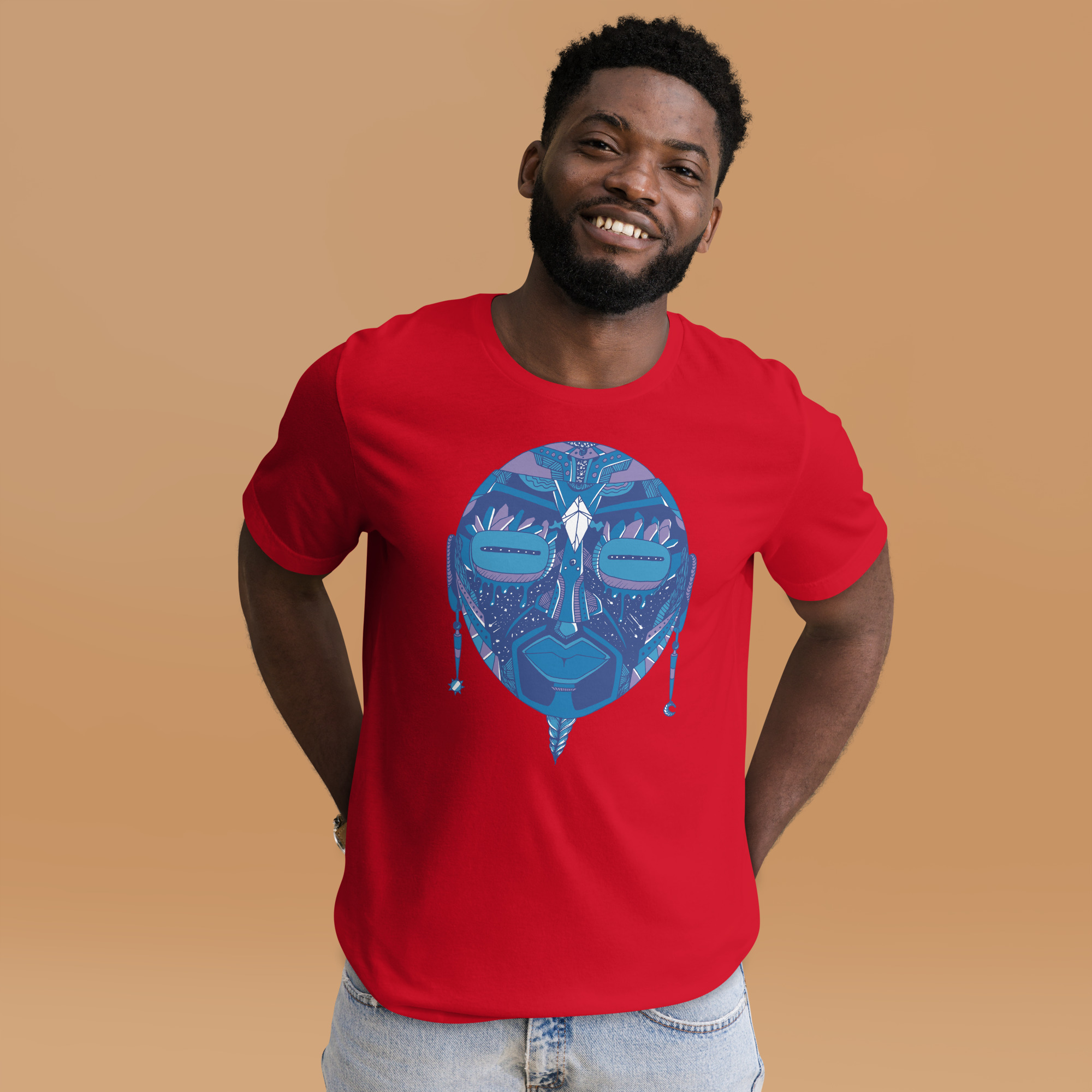 Mountain Blue African Mask No. 2 - African T-shirt - Image 4