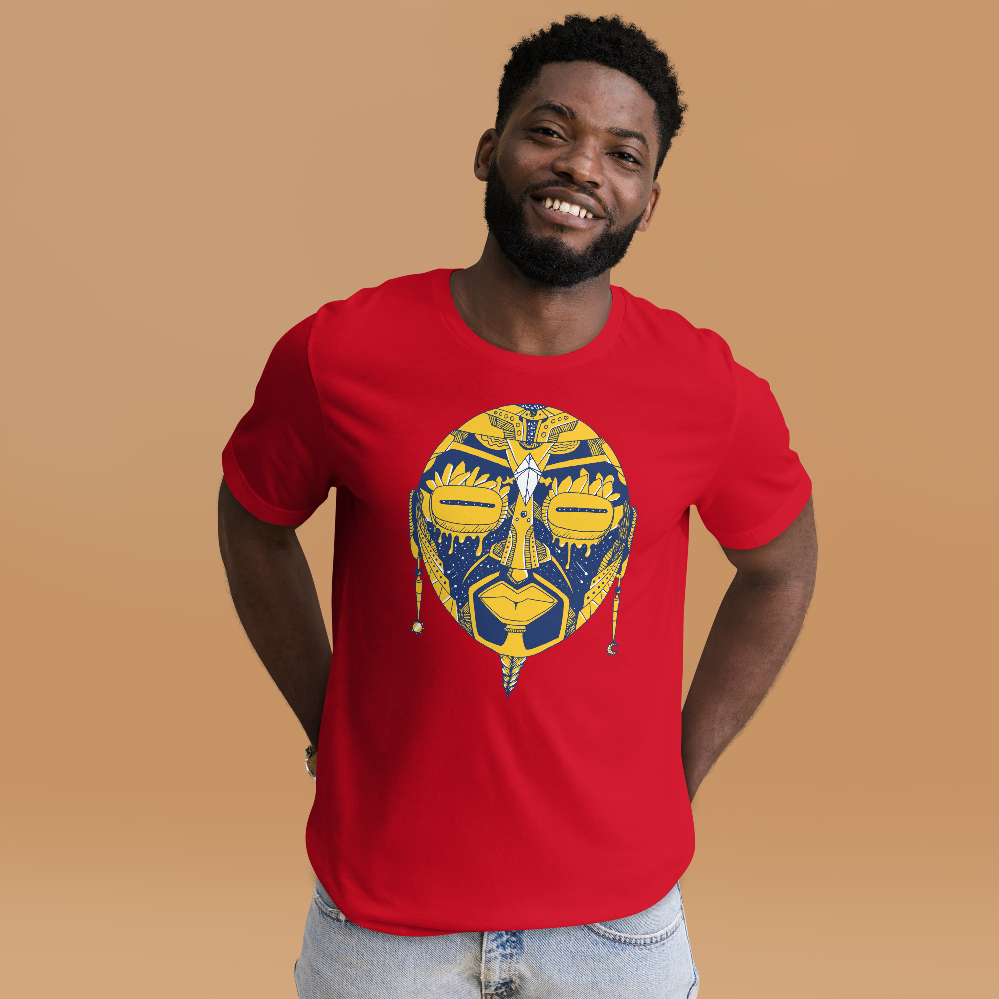 Navy Yellow African Mask No. 2 - African T-shirt - Image 4