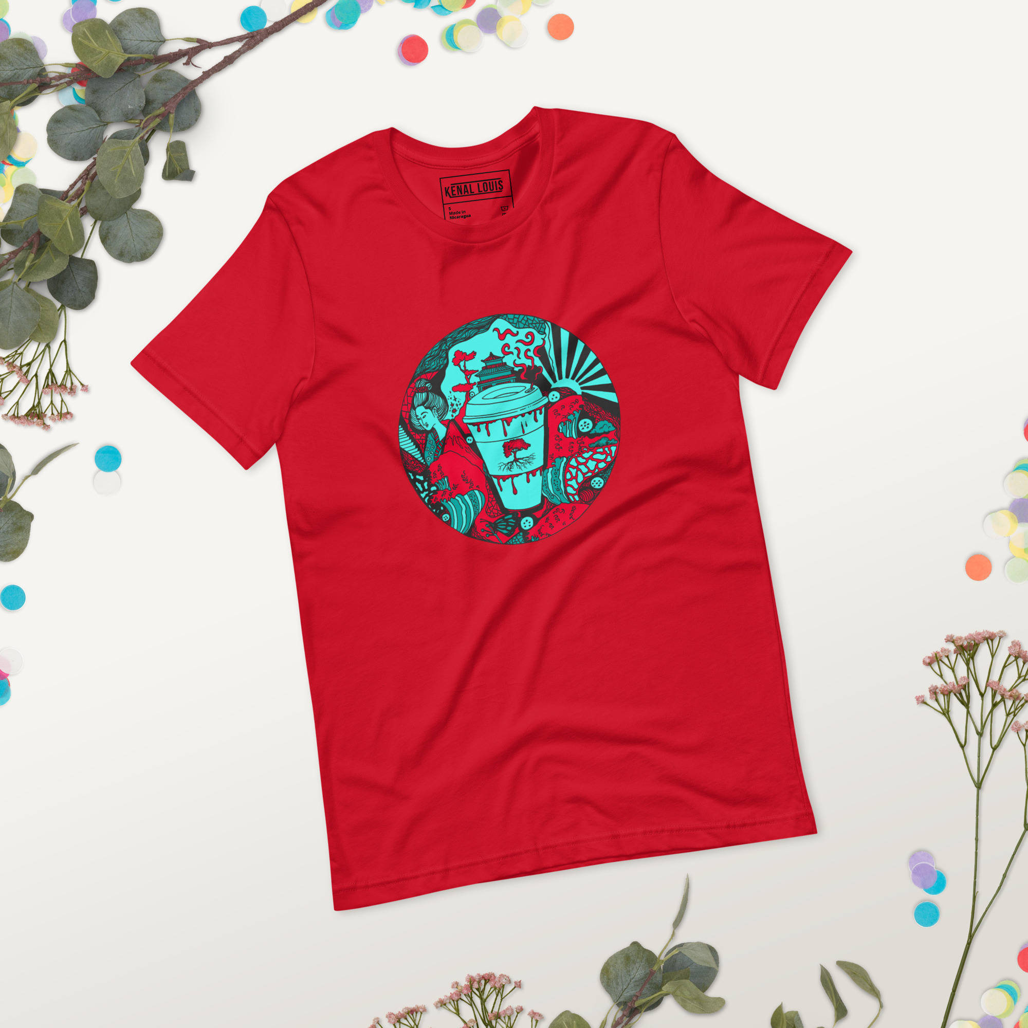 Turquoise Red Coffee in Japan - Coffee T-shirt - Image 3
