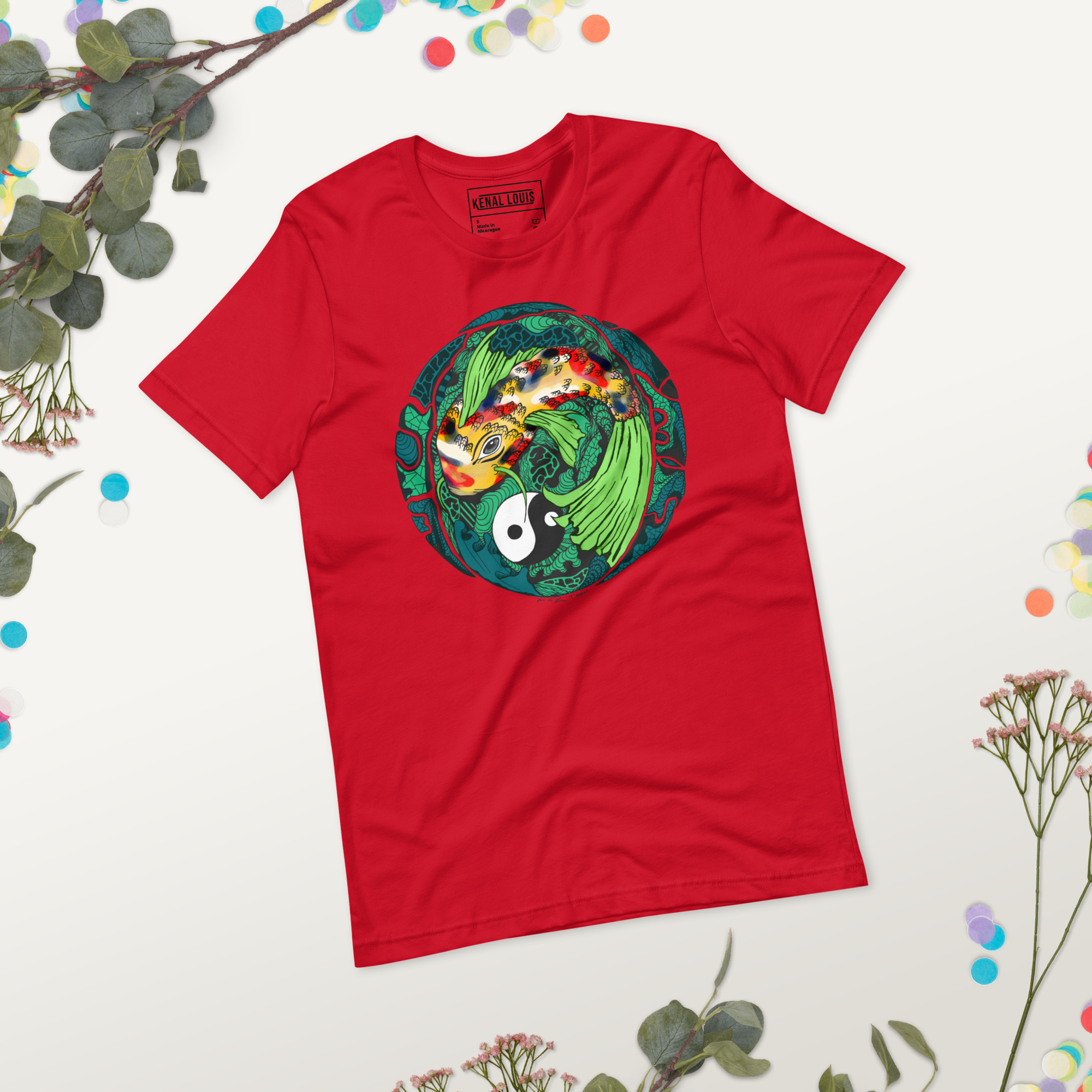 Green Koi of Balance - Koi Fish T-shirt - Image 3