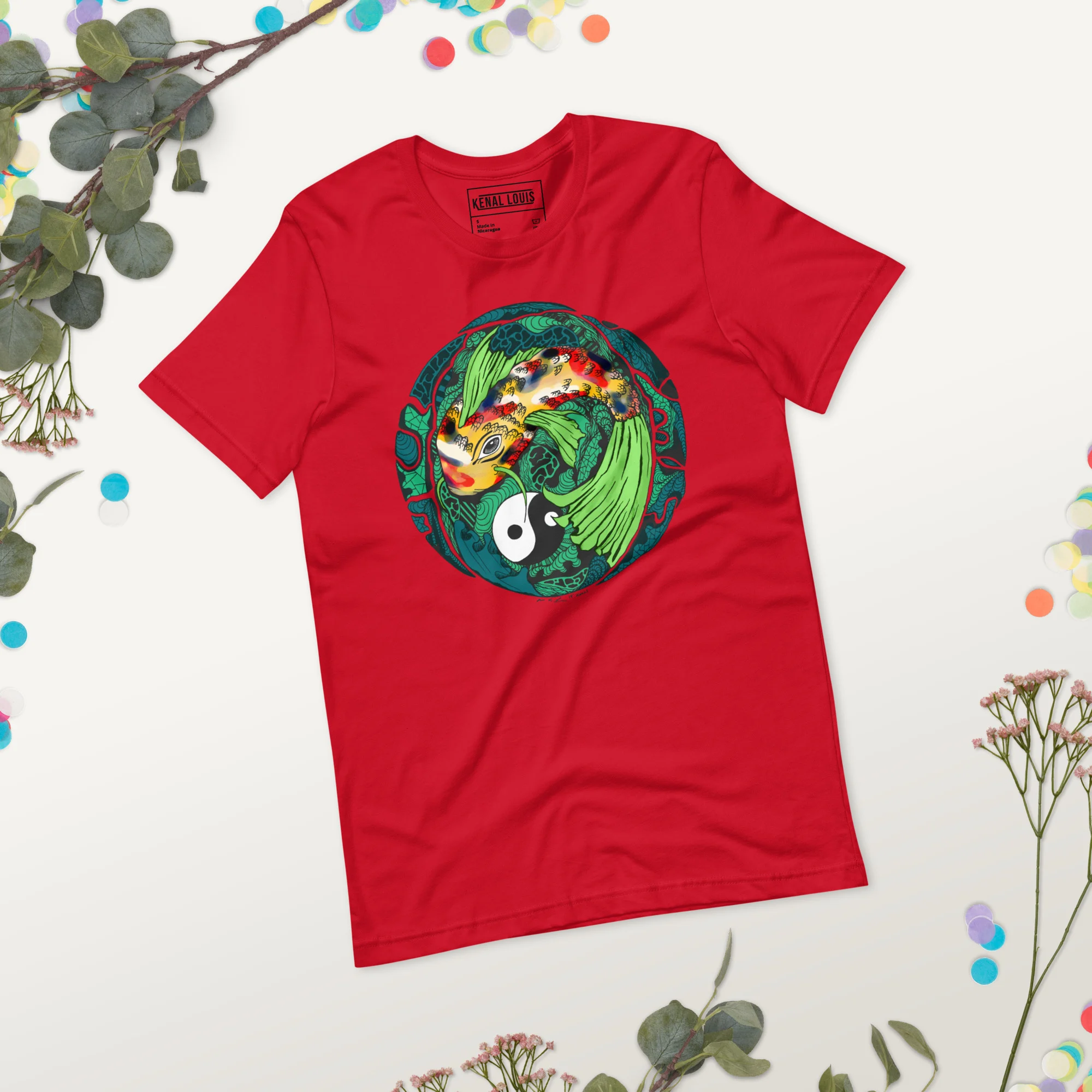 Green Koi of Balance - Koi Fish T-shirt - Image 3