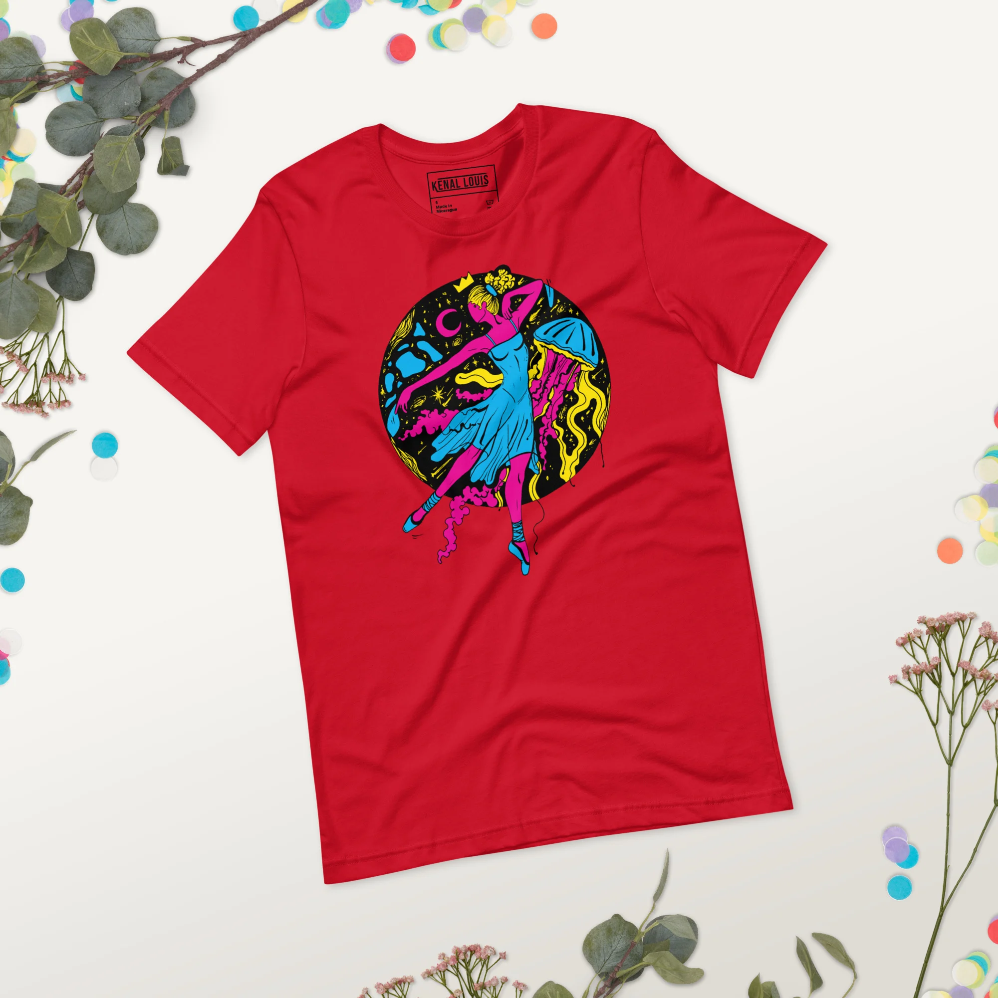 Pink and Green The Oceanic Dancer | Ballerina Drawing T-shirt - Image 3