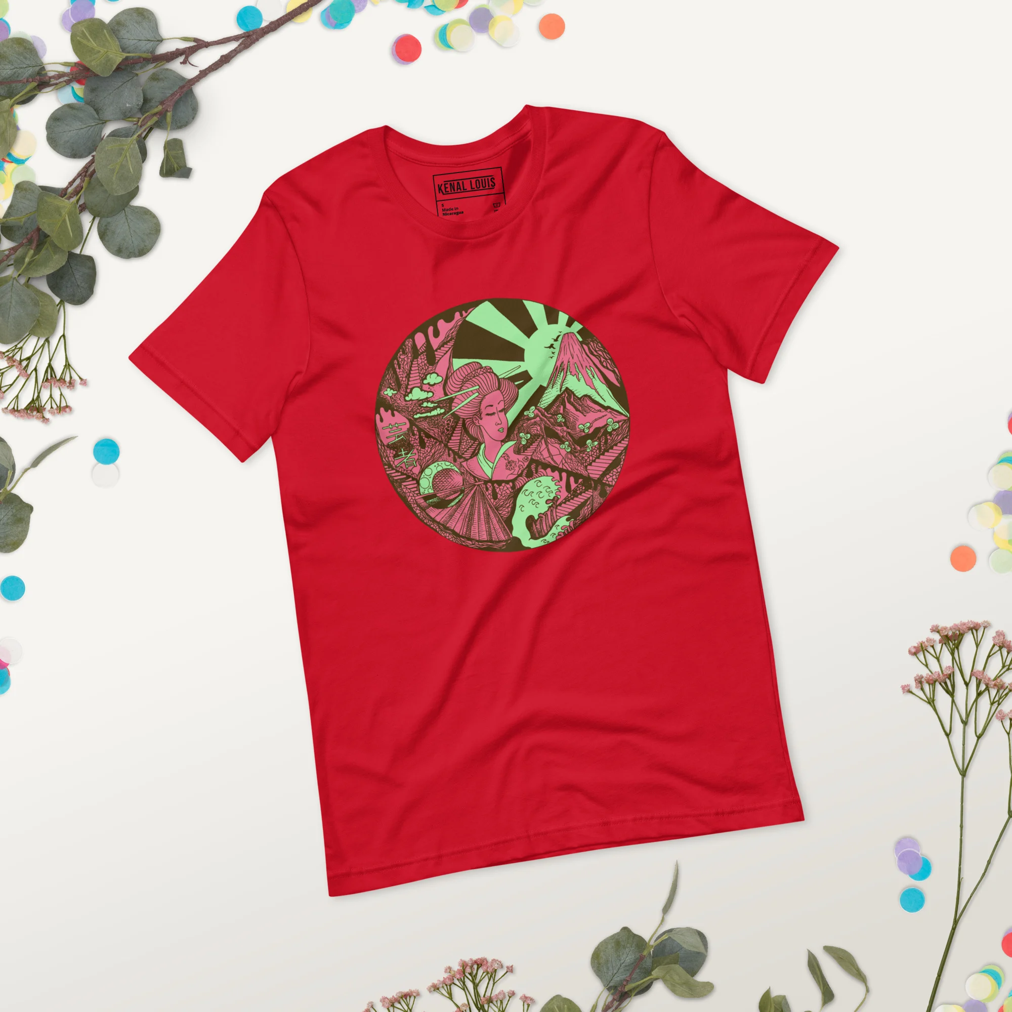 Pink and Green Dreaming of Japan - Japanese Circle T-shirt - Image 3
