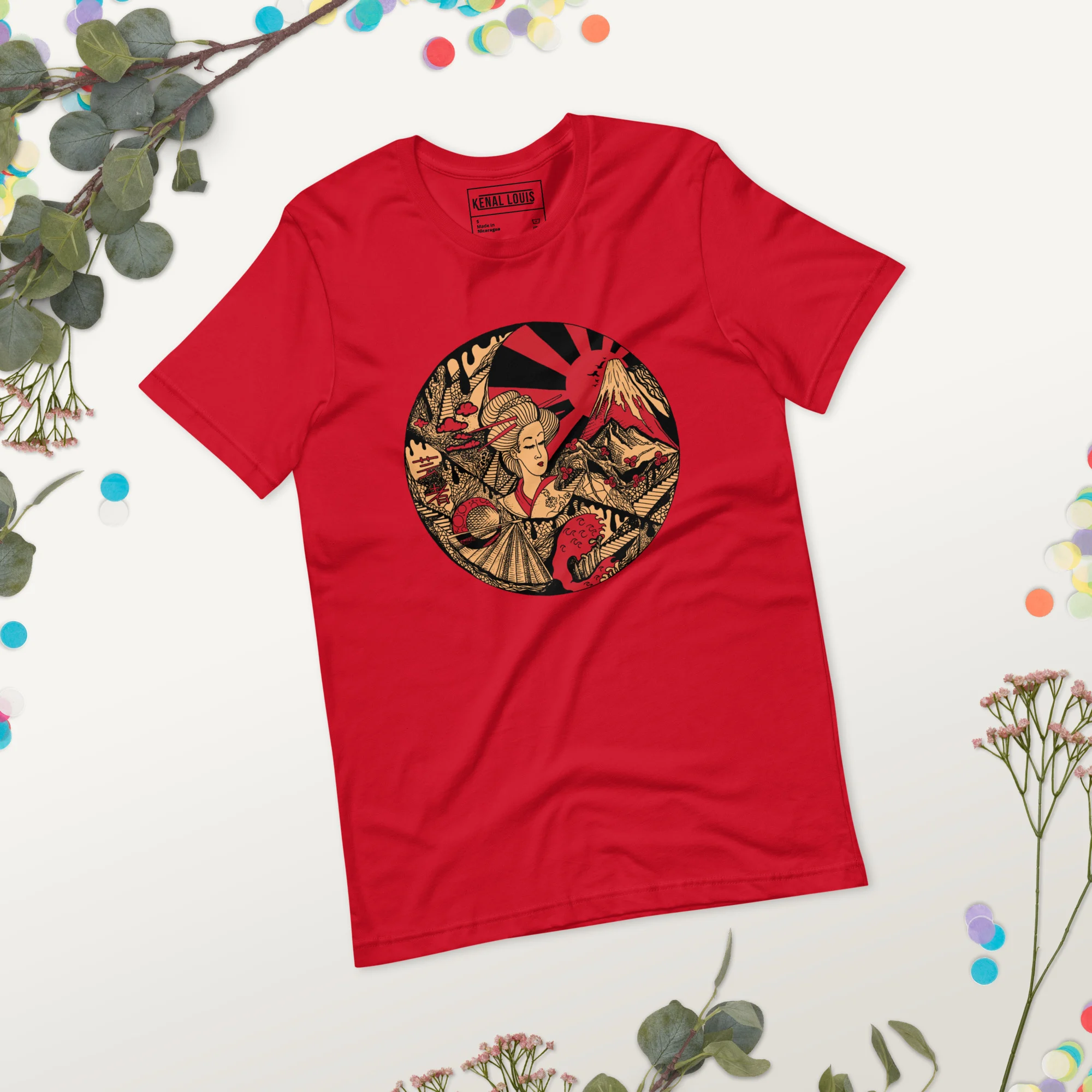 Cream and Red Dreaming of Japan - Japanese Circle T-shirt - Image 3