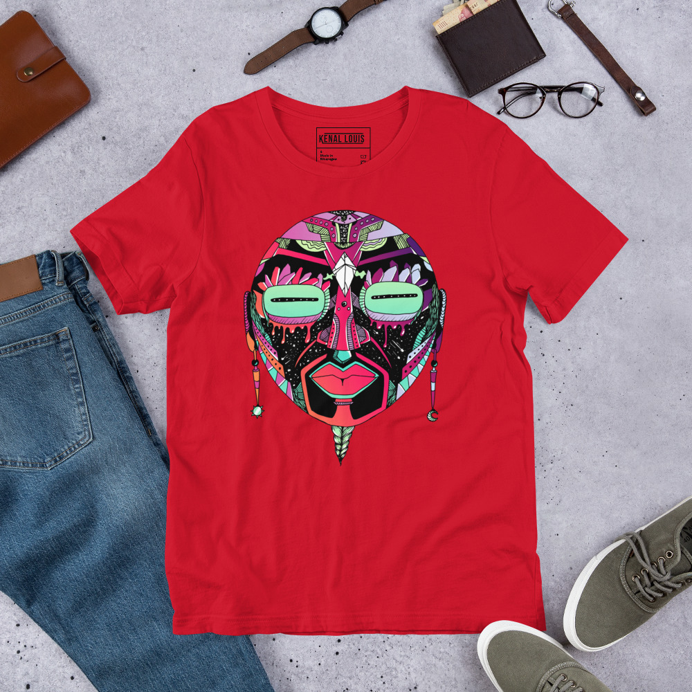 Red Blue Blend African Mask No. 2 - African T-shirt - Image 5
