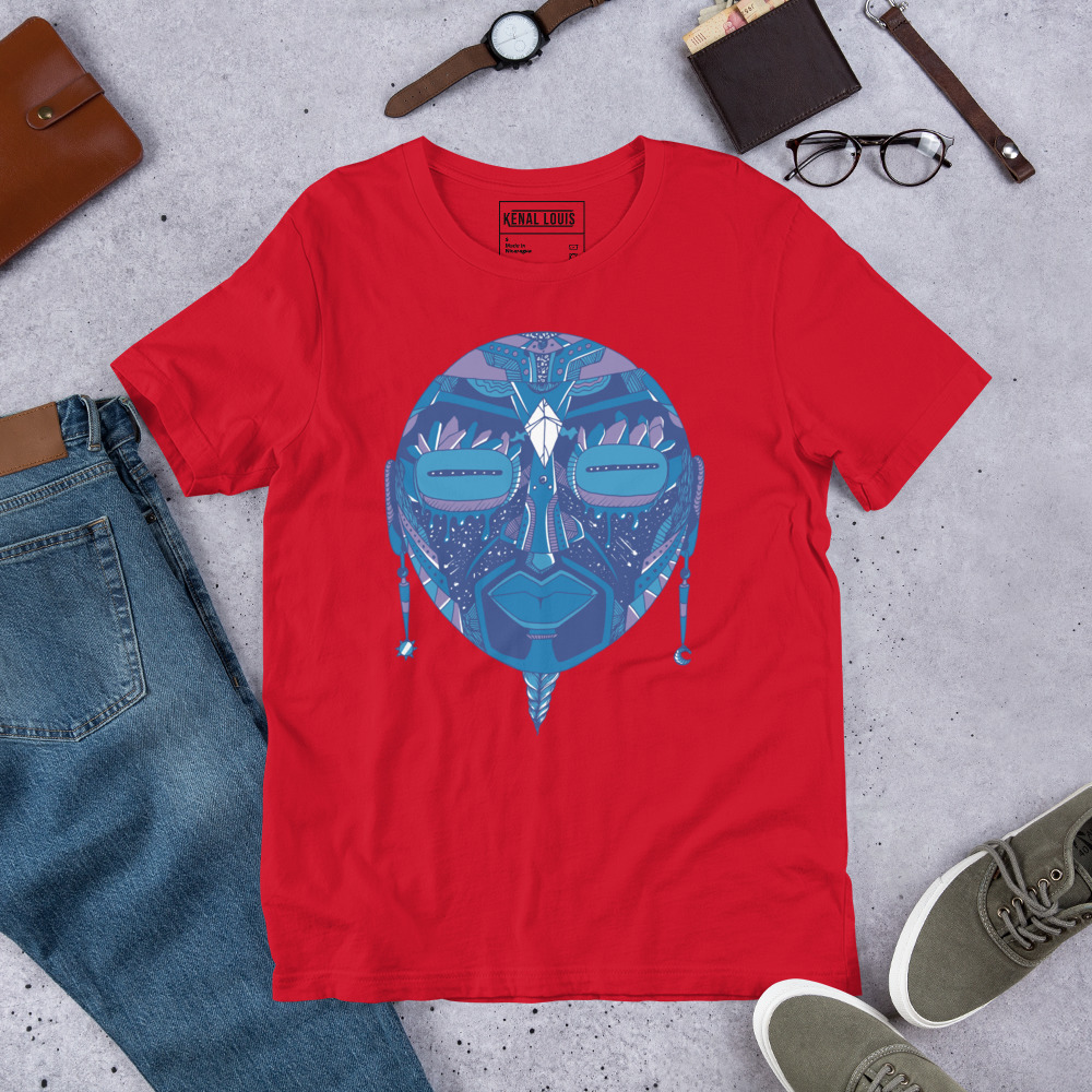 Mountain Blue African Mask No. 2 - African T-shirt - Image 5