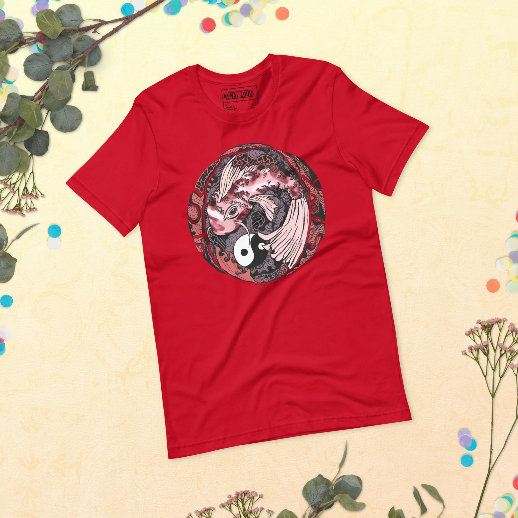Amber and Rose Koi of Balance - Koi Fish T-shirt - Image 4