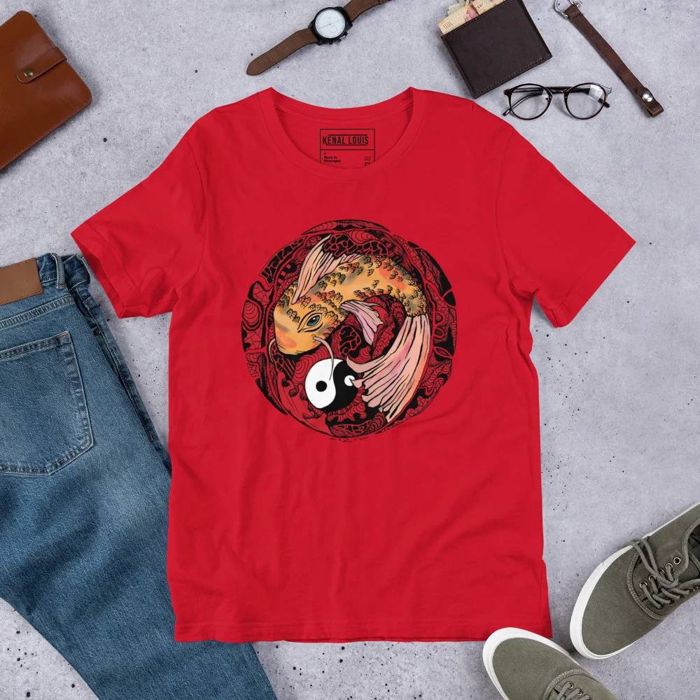 Cream and Red Koi of Balance - Koi Fish T-shirt - Image 5