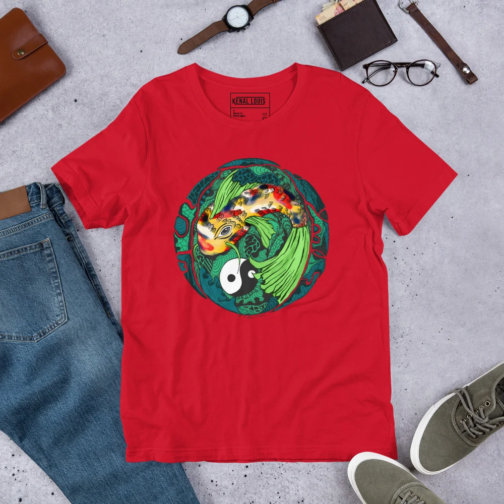 Green Koi of Balance - Koi Fish T-shirt - Image 5